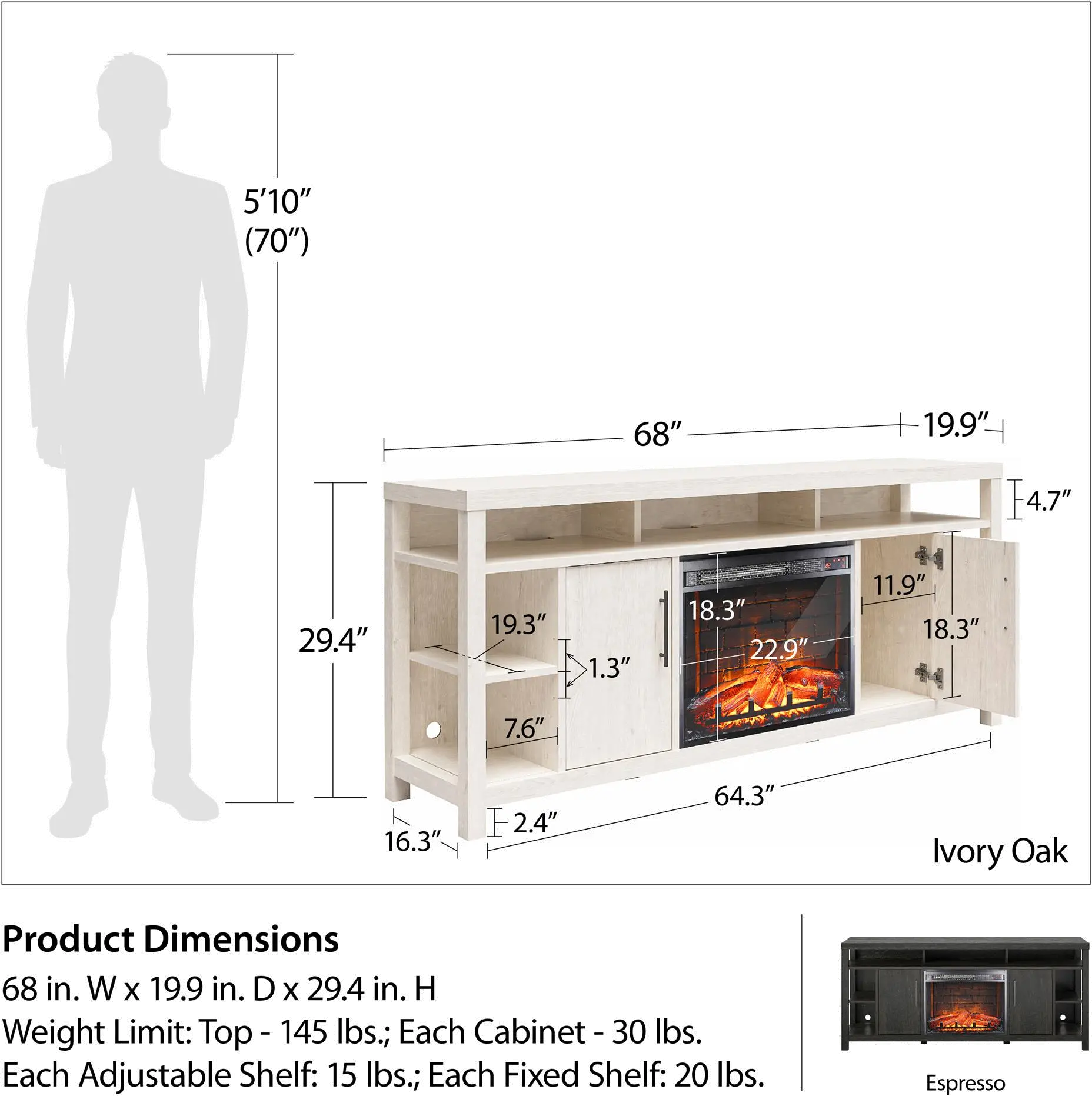 Garrick Espresso 75  Electric Fireplace TV Console-8