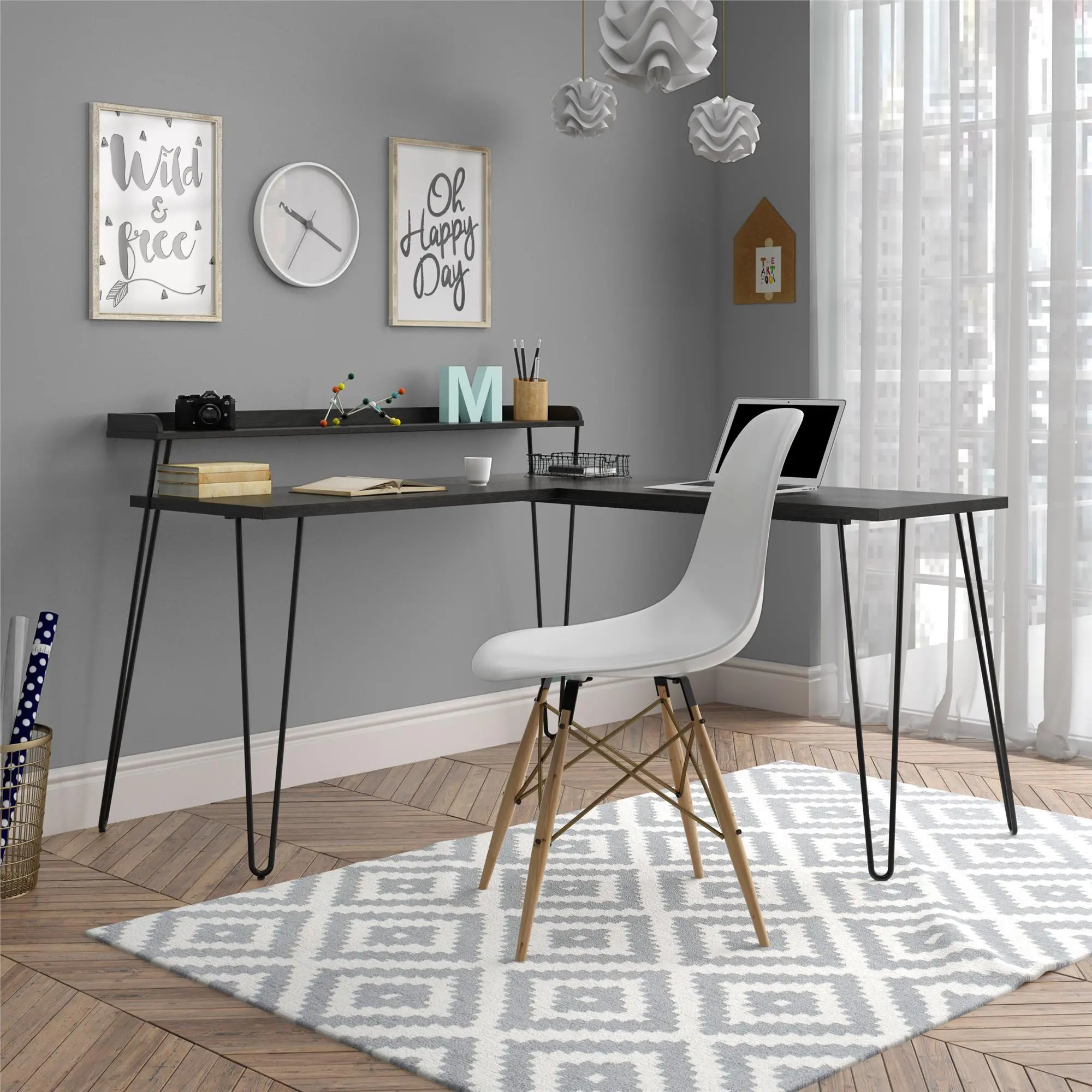 Haven Black Oak L-Shaped Desk with Riser-2