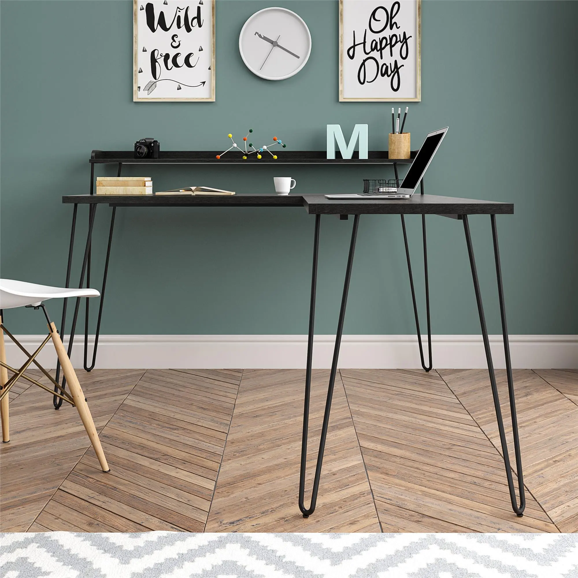 Haven Black Oak L-Shaped Desk with Riser-3