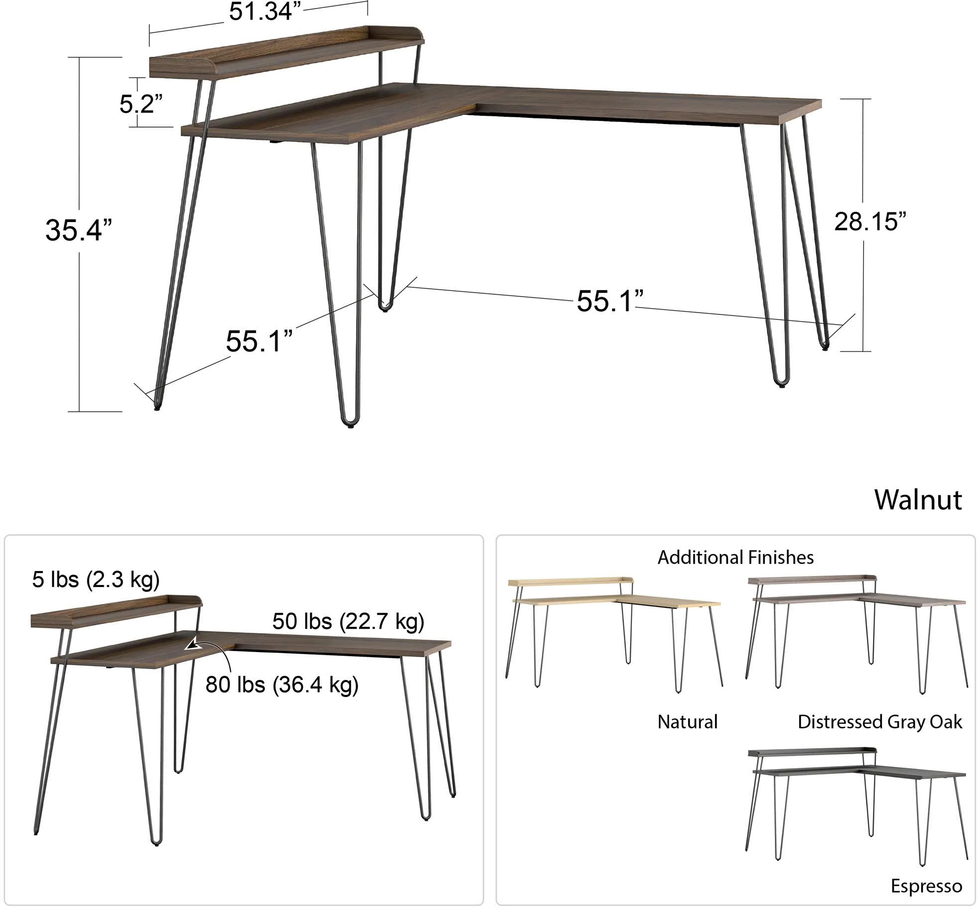 Haven Black Oak L-Shaped Desk with Riser-8