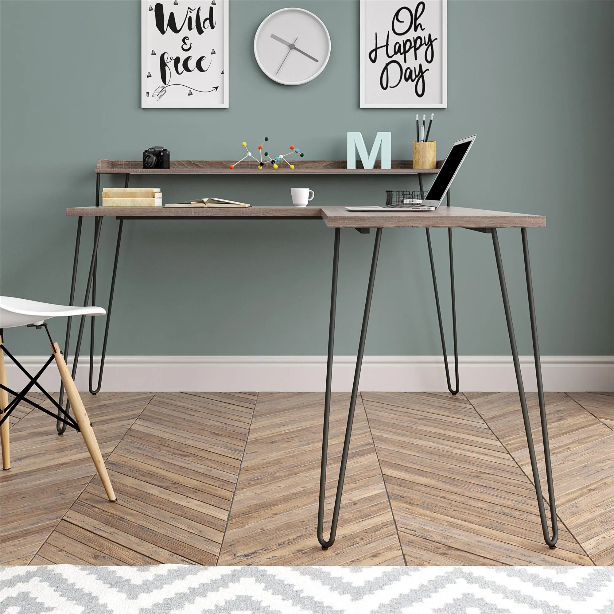Haven Distressed Gray Oak L-Shaped Desk with Riser-3