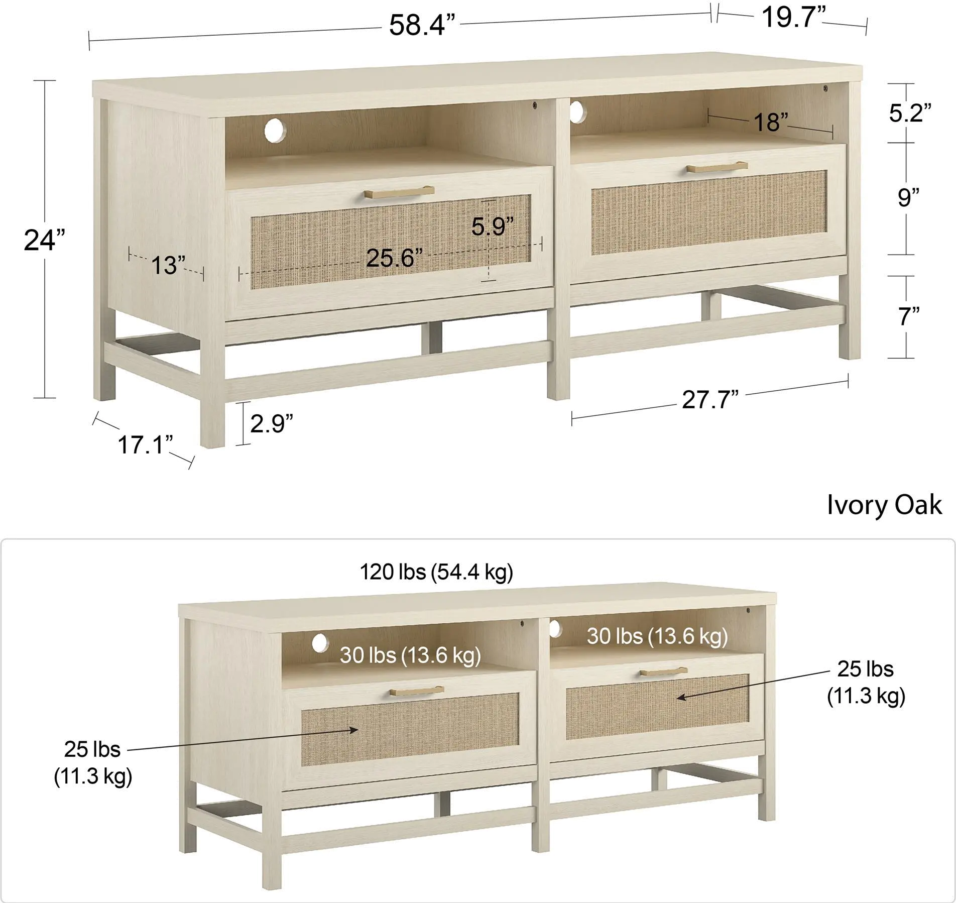 Lennon Ivory Oak 60  TV Stand-8