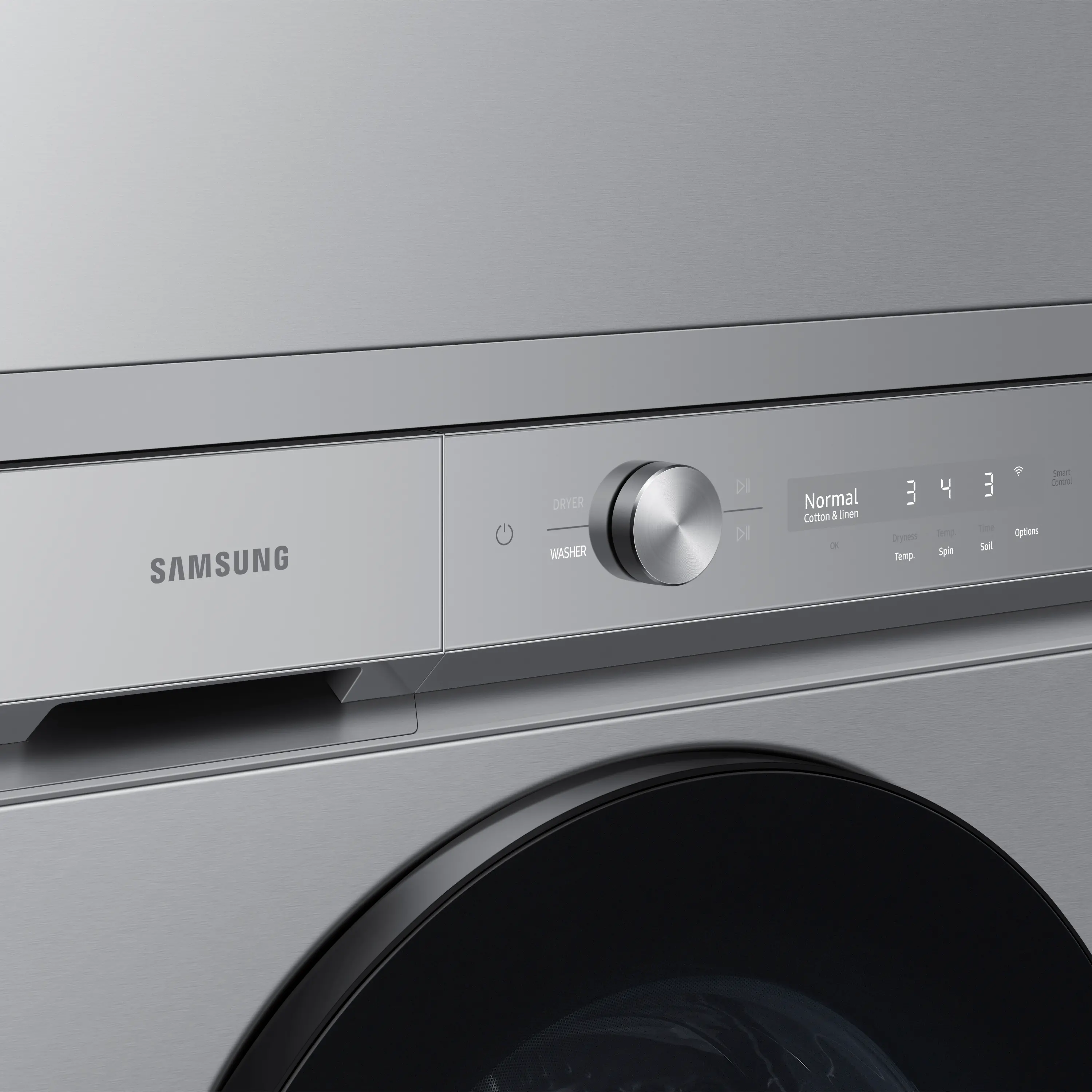 DVE53BB8700T Samsung Bespoke 7.6 cu ft Electric Dryer with Smart Dial - Silver Steel 53BB8700-4