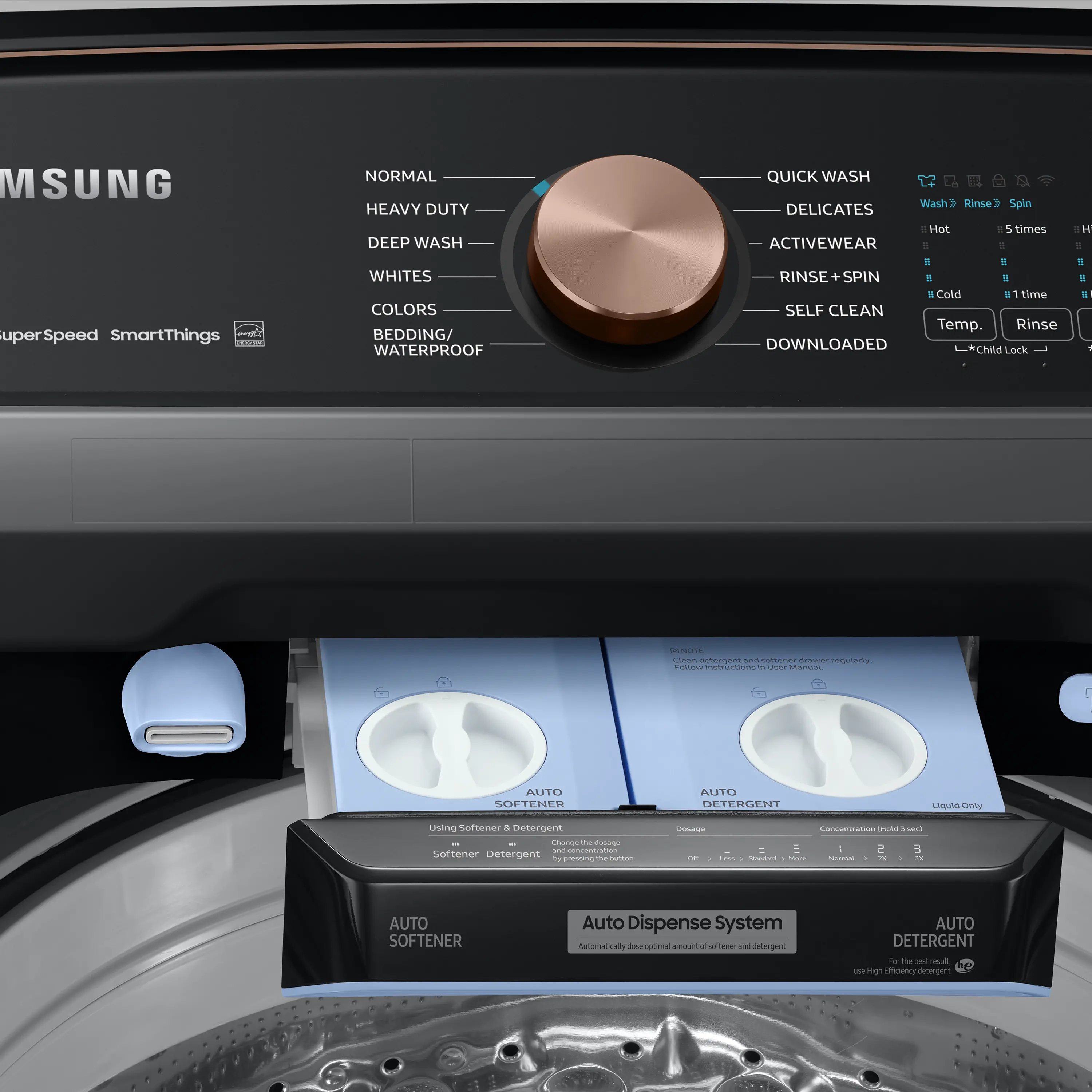 WA55A7700AV Samsung 5.5 cu ft Top Load Washer - Brushed Black 53BB8900-6