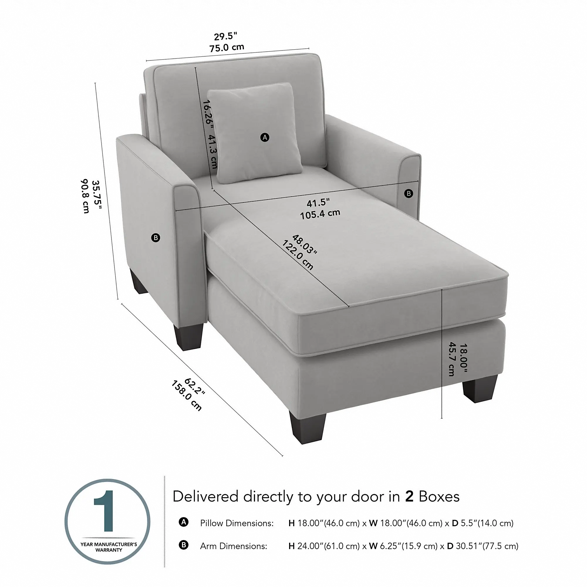FLM41SLGM-03K Flare Light Gray Microsuede Chaise Lounge with Arms - Bush Furniture-5