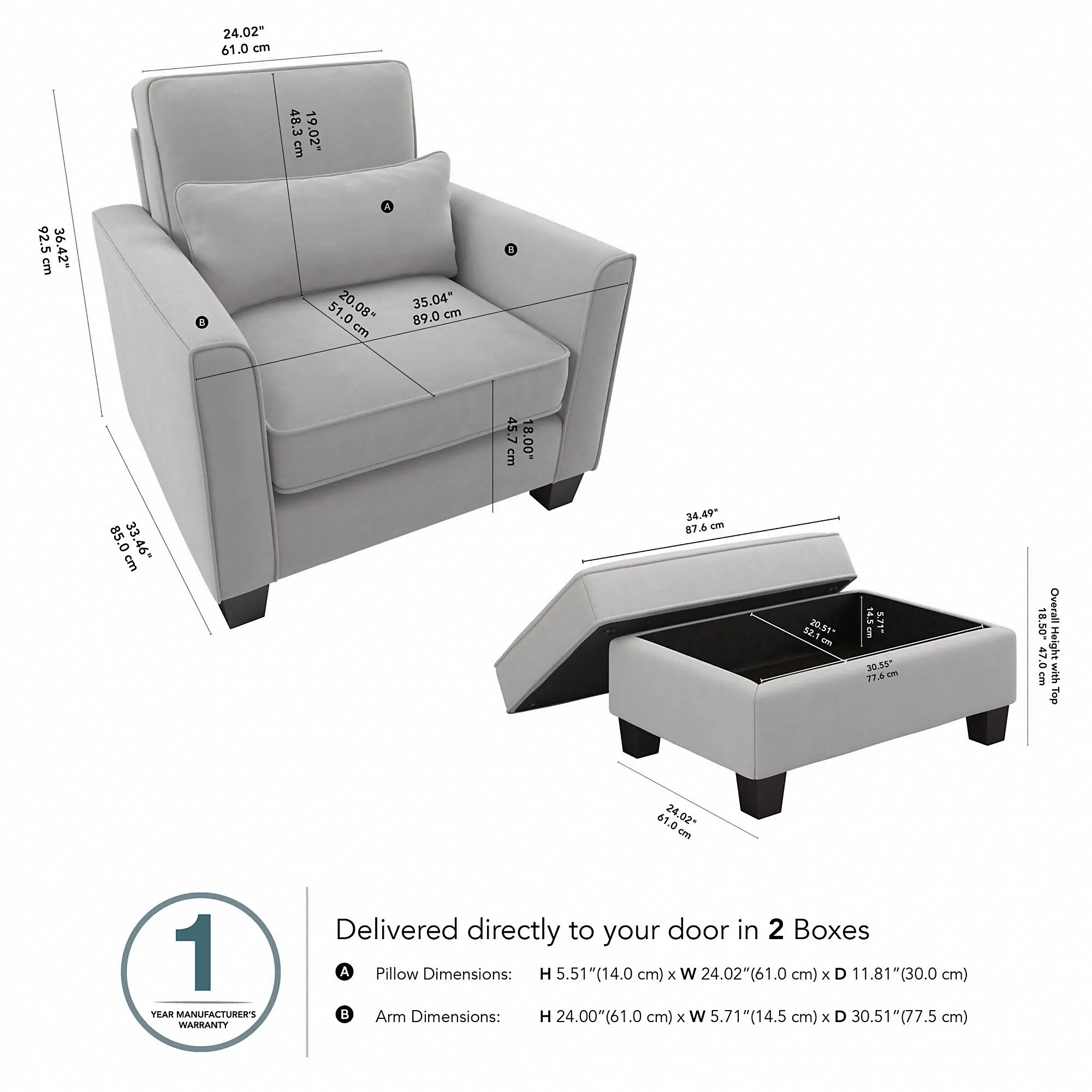 FLR010LGM Flare Light Gray Microsuede Accent Chair with Ottoman Set-5