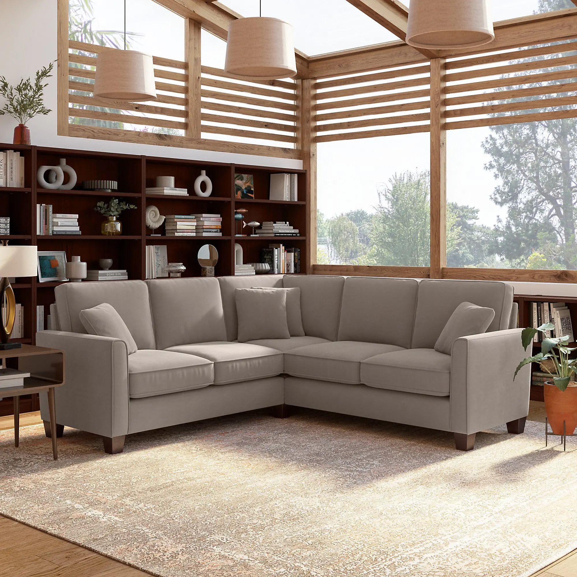 FLY86STNM-03K Flare Tan Microsuede L Shaped Sectional - Bush Furniture-1