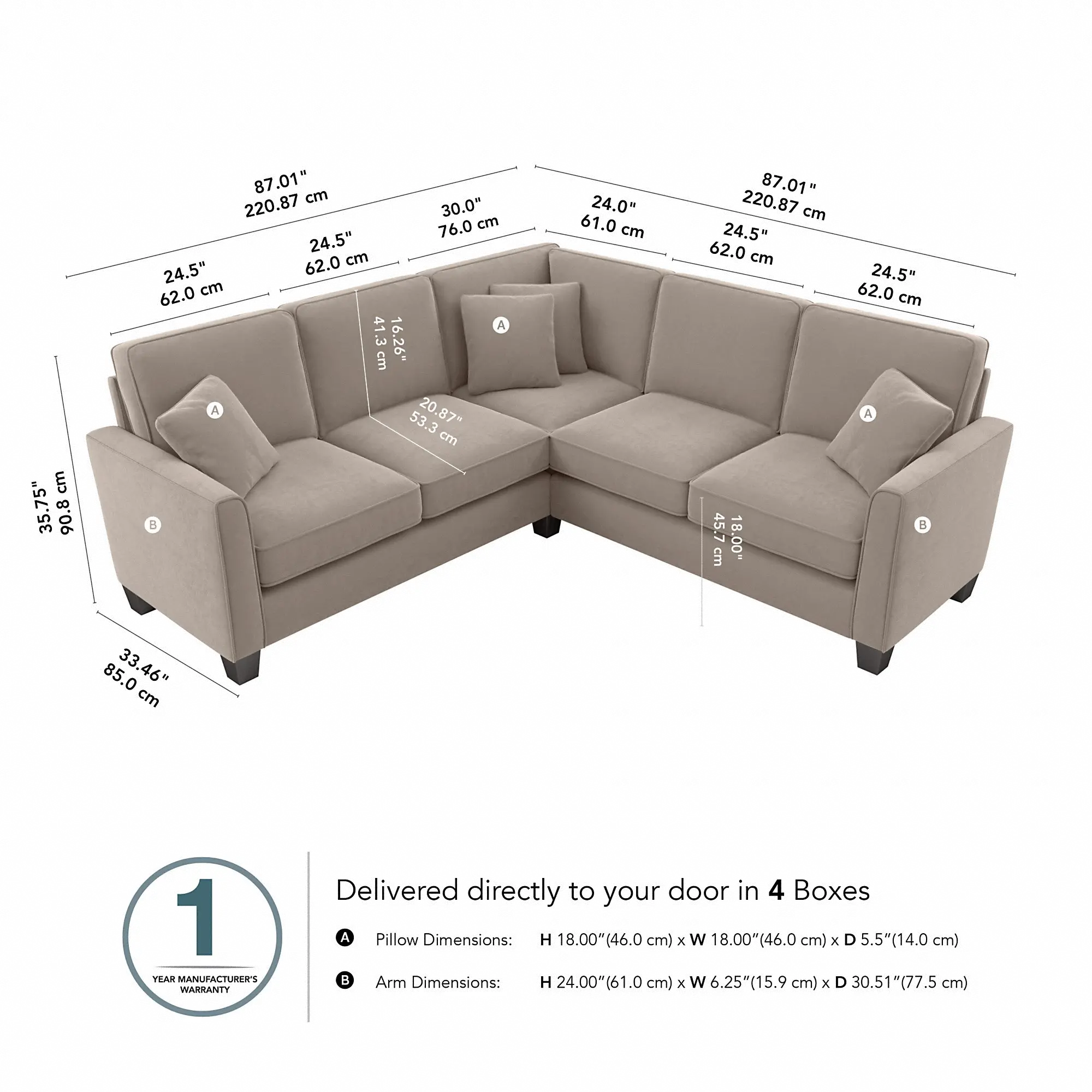 FLY86STNM-03K Flare Tan Microsuede L Shaped Sectional - Bush Furniture-5