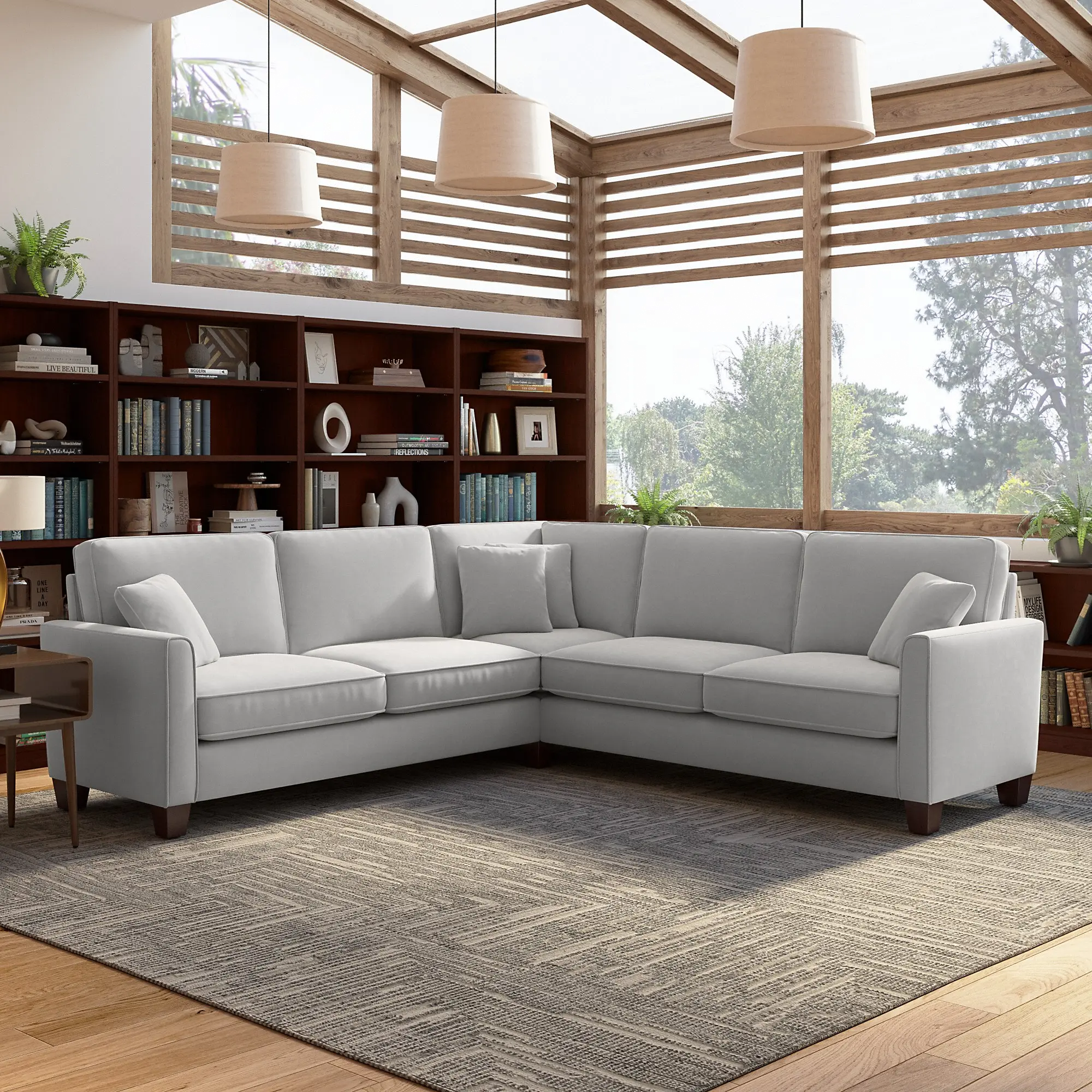 FLY98SLGM-03K Flare Light Gray Microsuede L Shaped Sectional - Bush Furniture-1