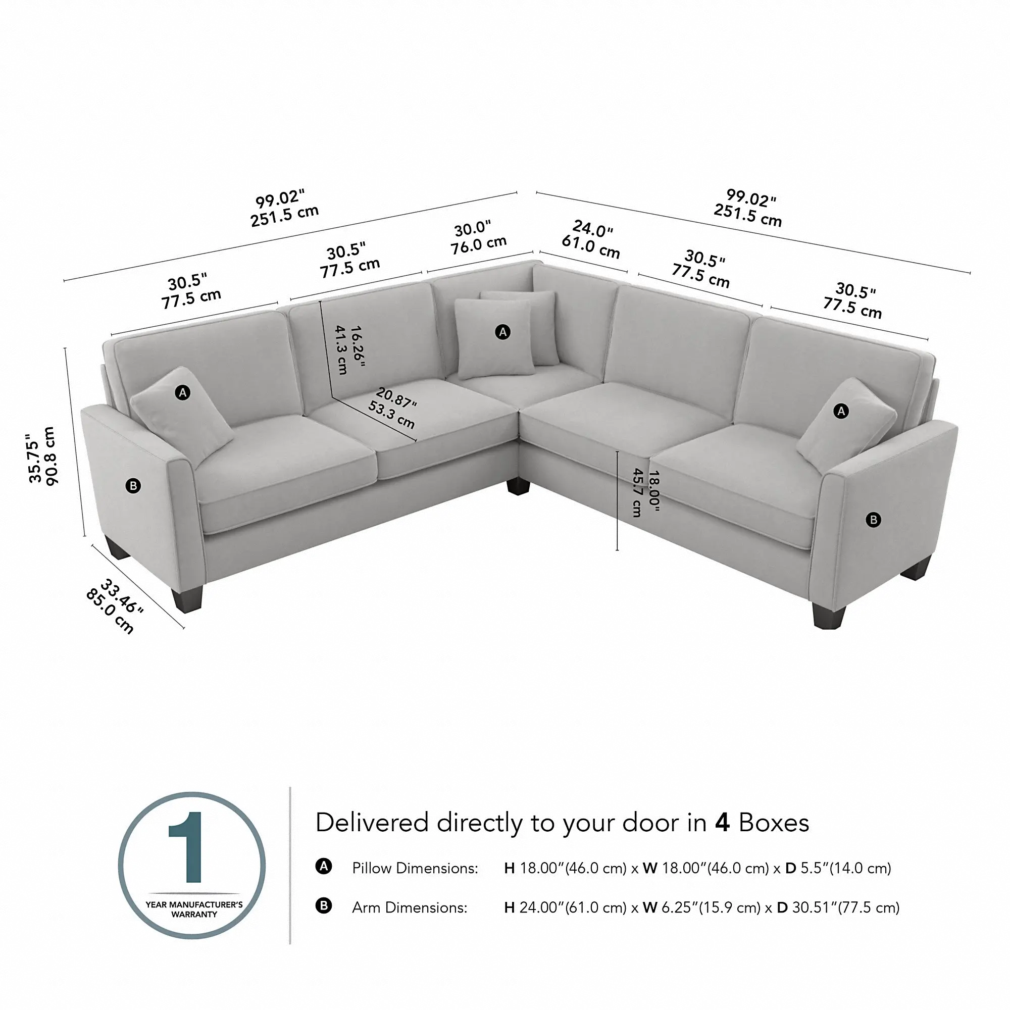 FLY98SLGM-03K Flare Light Gray Microsuede L Shaped Sectional - Bush Furniture-5