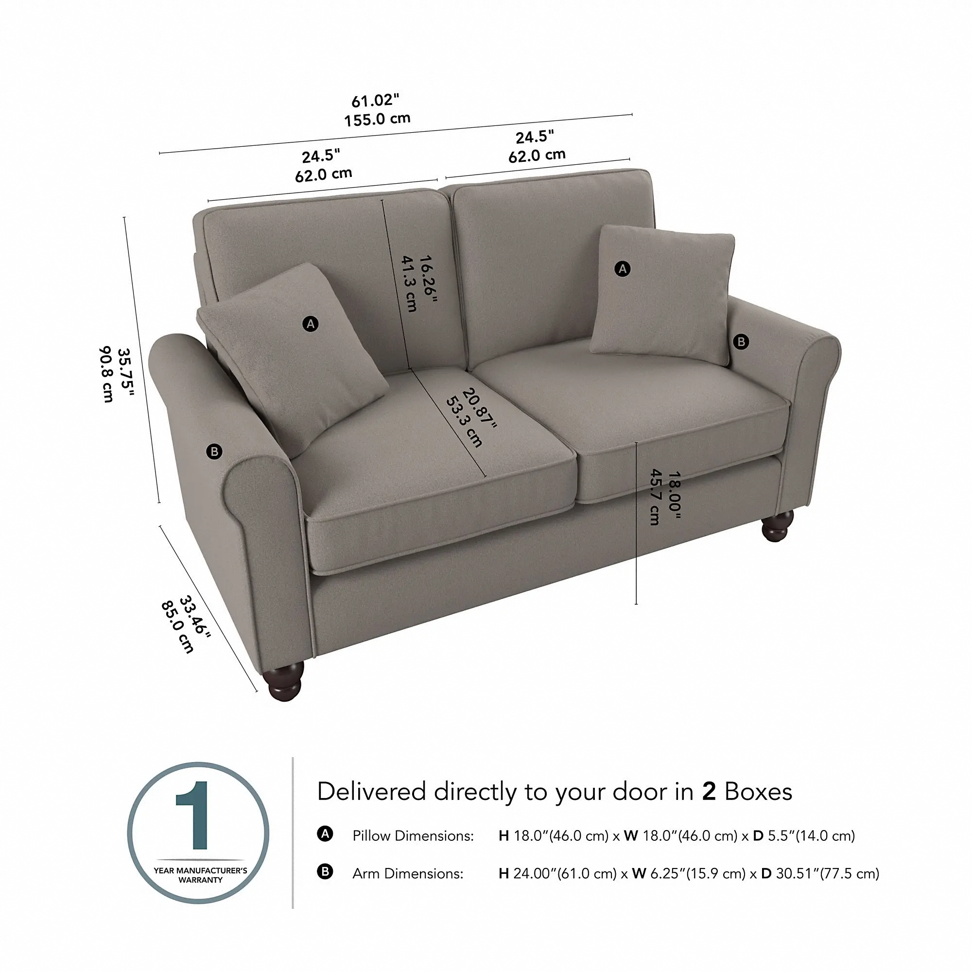 HDJ61BBGH-03K Hudson Beige Loveseat - Bush Furniture-5