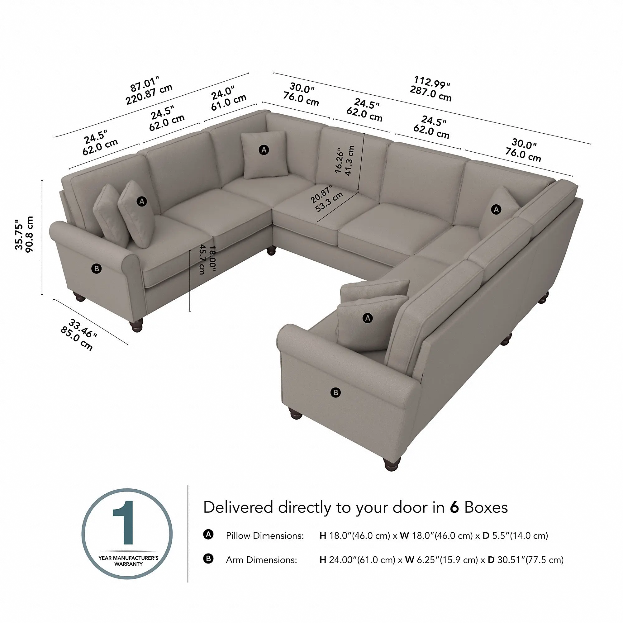 HDY112BBGH-03K Hudson Beige U Shaped Sectional - Bush Furniture-3