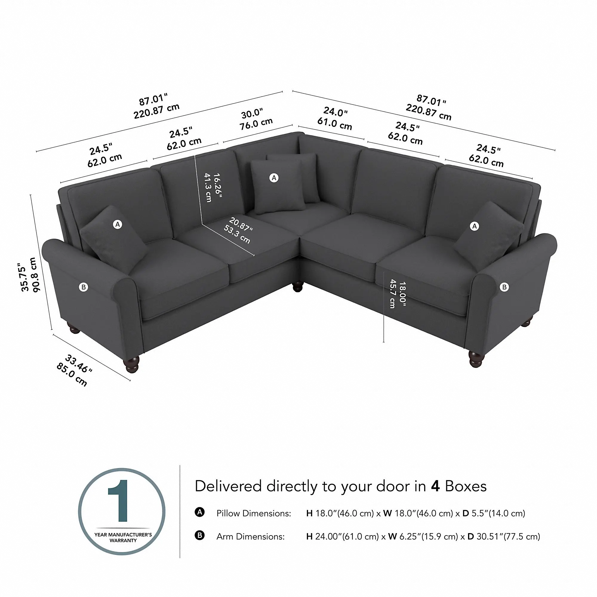 HDY86BCGH-03K Hudson Charcoal Gray L Shaped Sectional - Bush Furniture-5