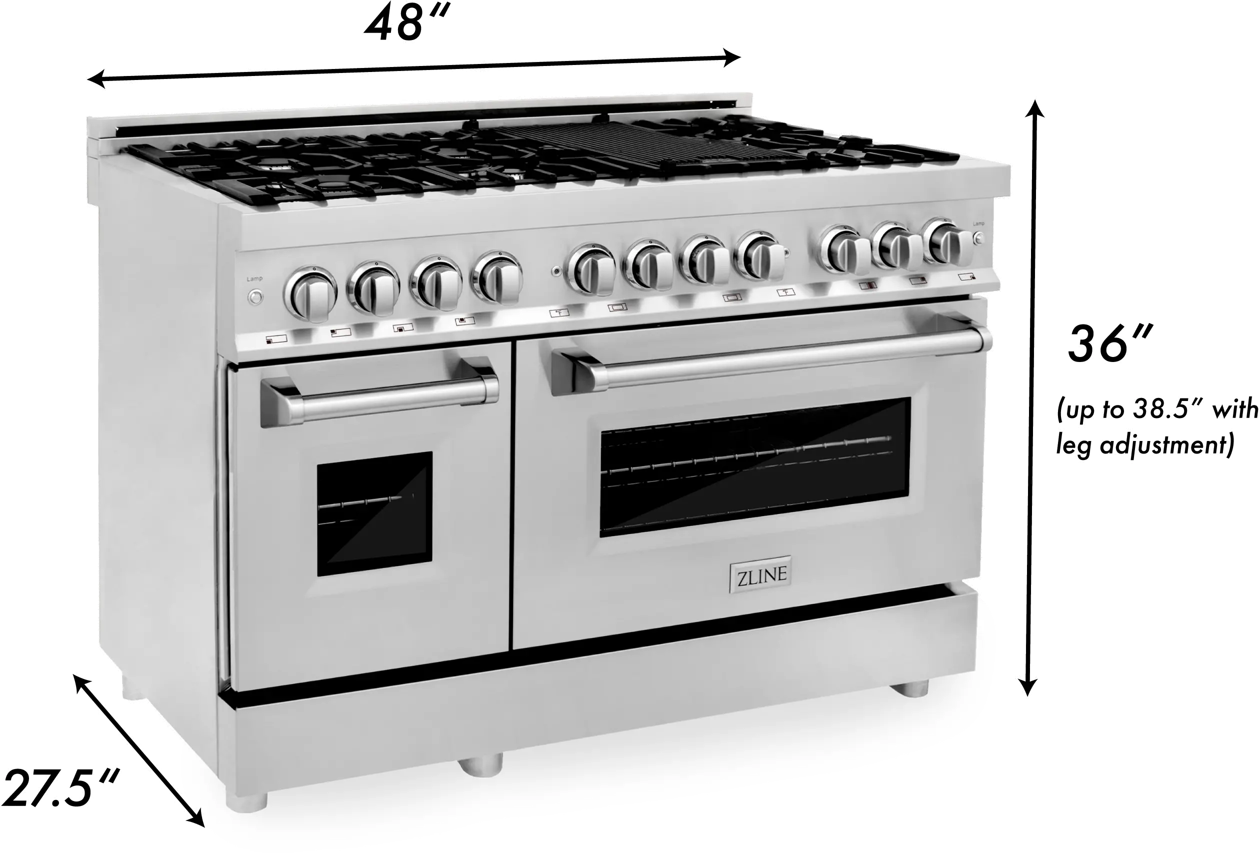 RA48 ZLINE 6 cu ft Dual Fuel Range with Double Oven - 48 W Stainless Steel-17