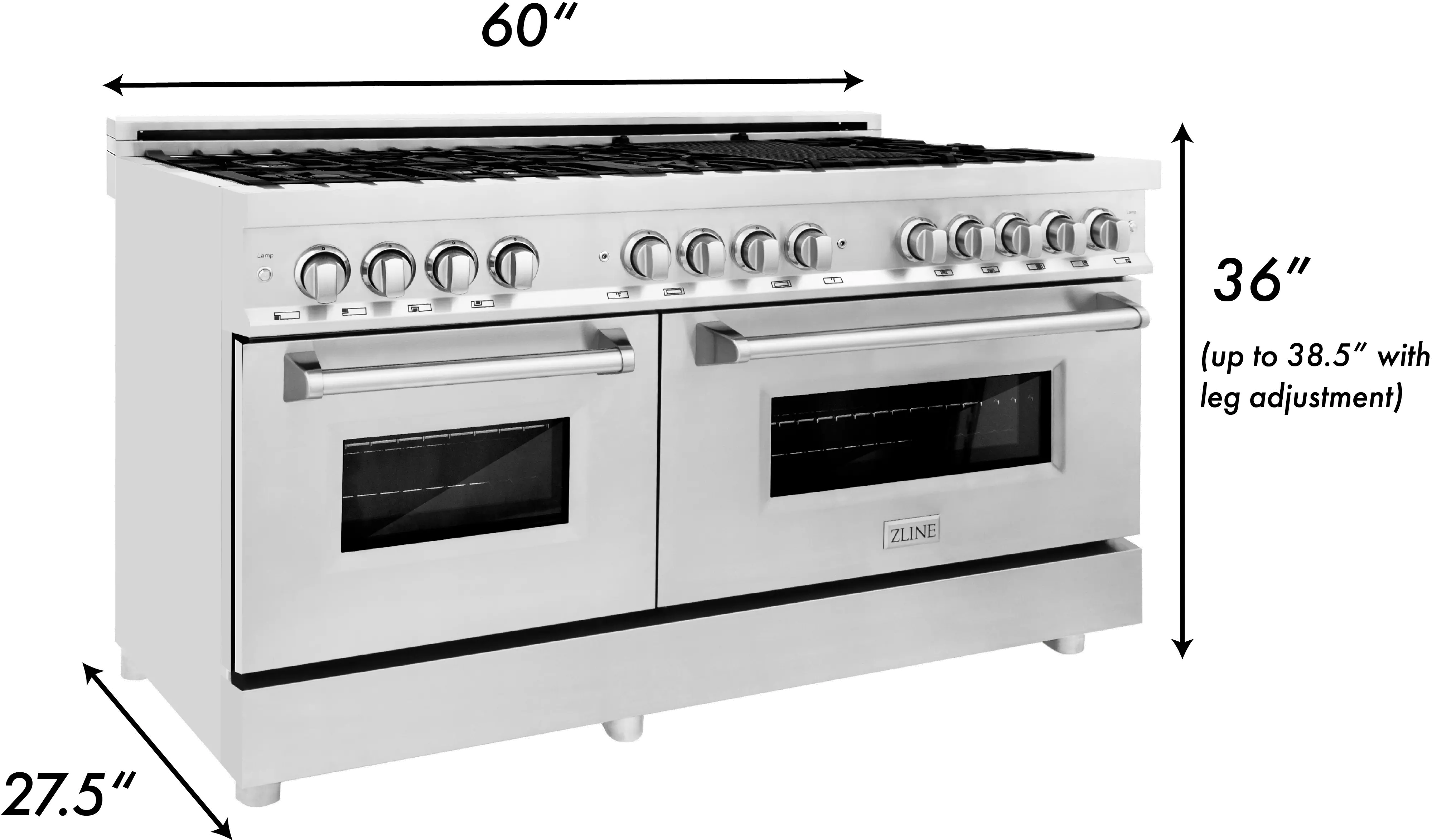 RA60 ZLINE 7.4 cu ft Dual Fuel Double Oven Range - 60 W Stainless Steel-13