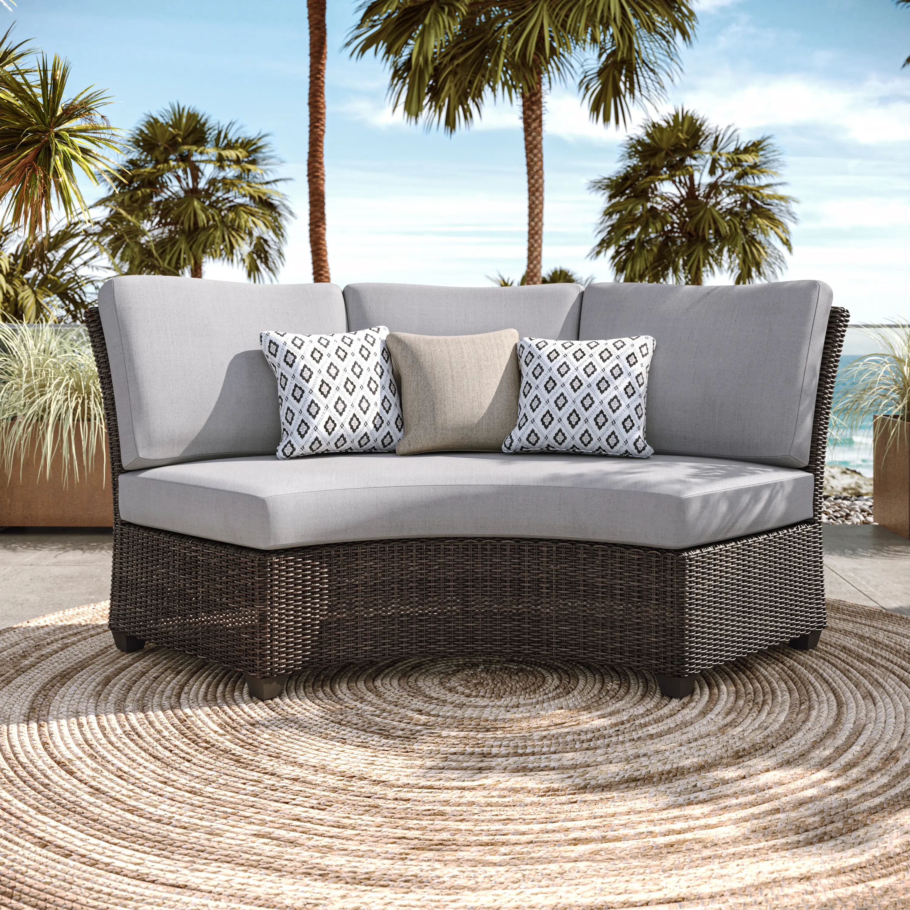 AGY07552P01/BACK Havana Brown and Off-White Curved Patio Sofa-2