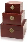 Set of 3 Red Chinese Style Wooden Keepsake Boxes