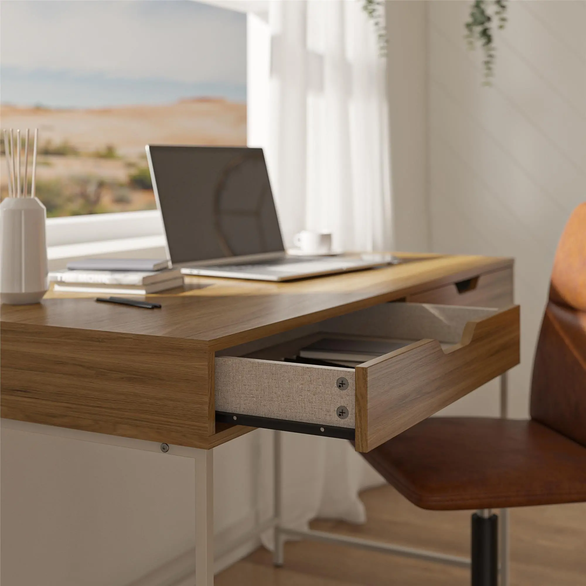 Modine Walnut Computer Desk with 2 Drawers-3