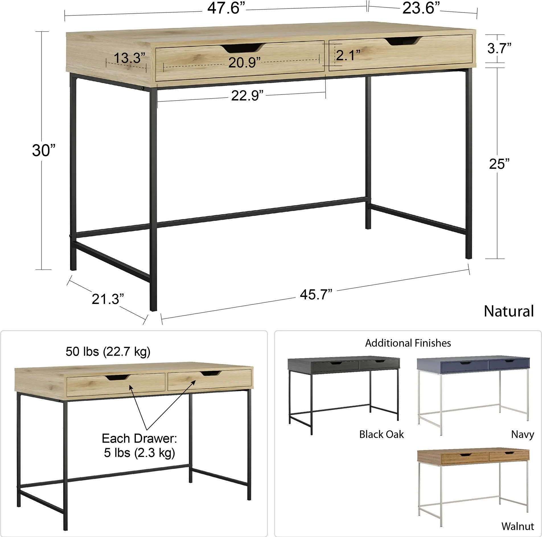 Modine Walnut Computer Desk with 2 Drawers-8