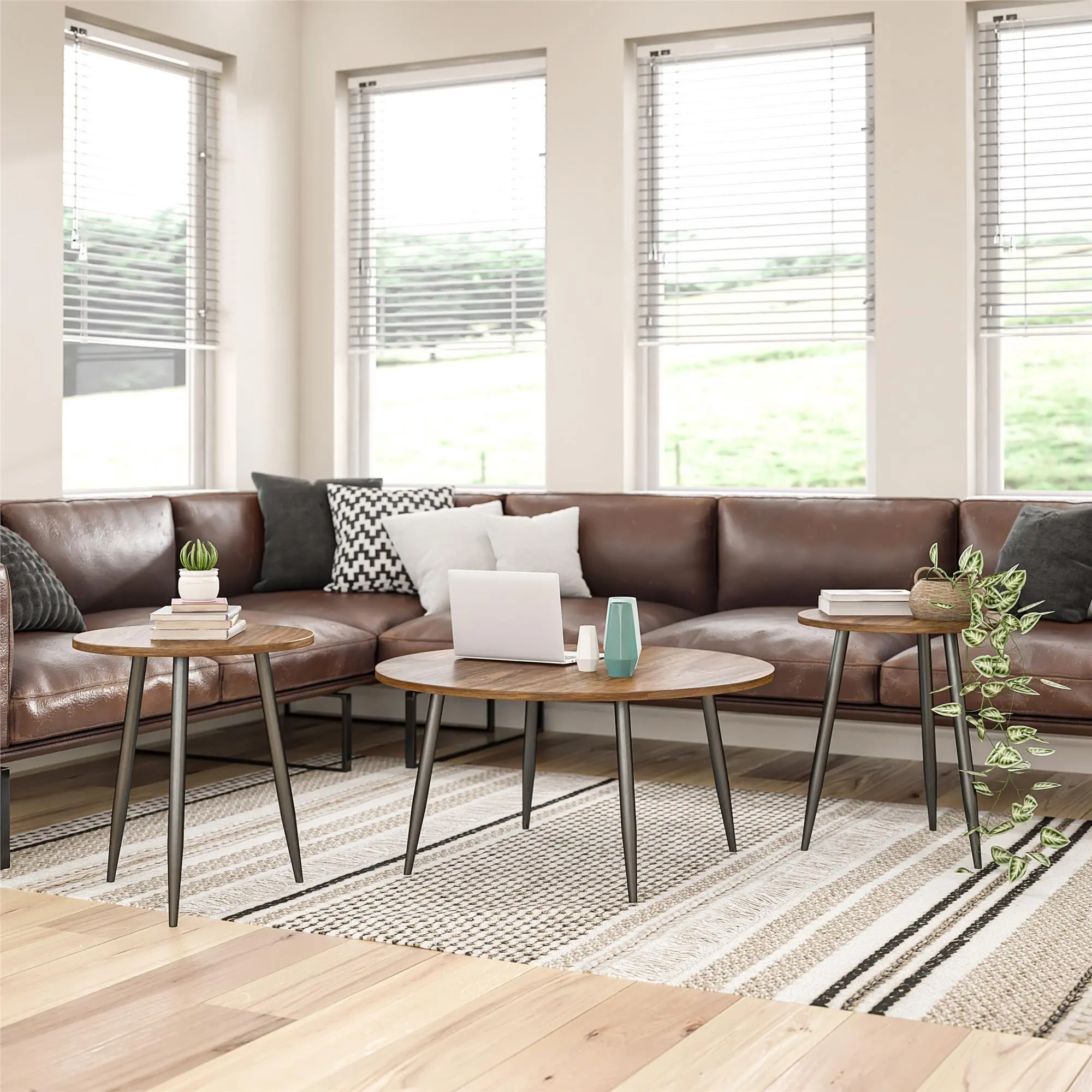 Morley Walnut Coffee Table and End Table Set-2