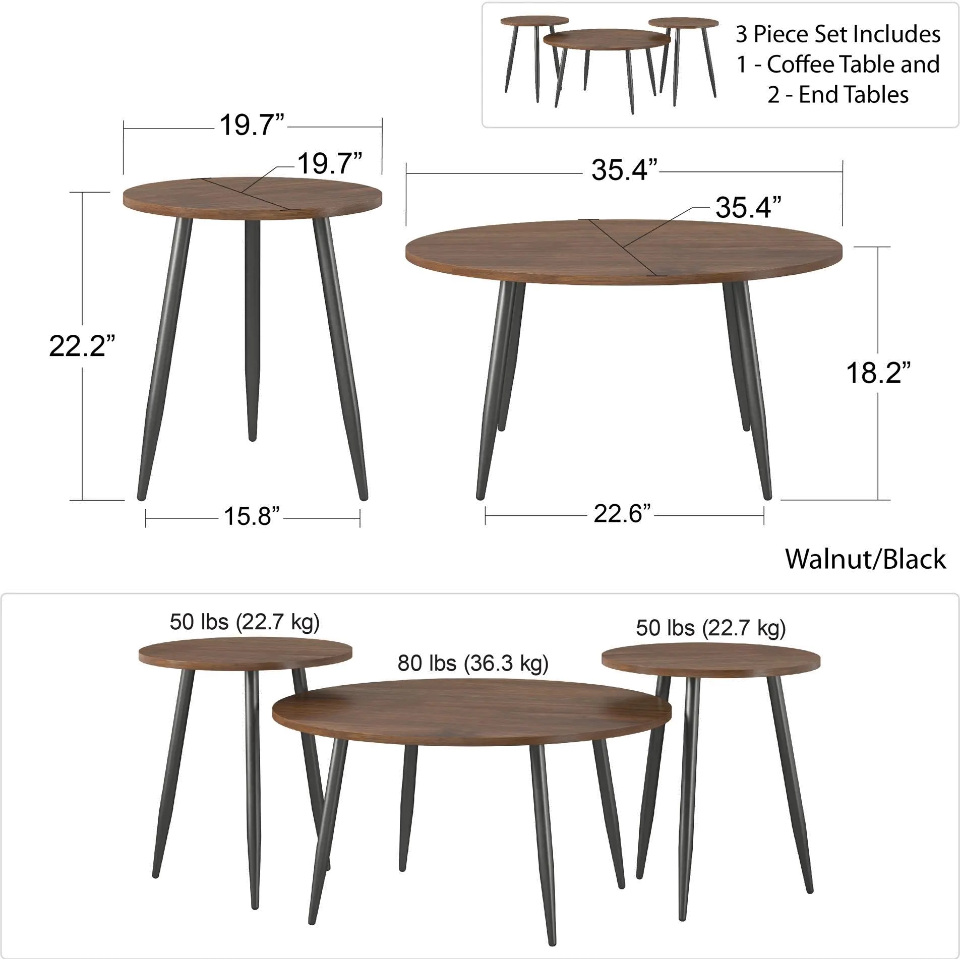 Morley Walnut Coffee Table and End Table Set-8