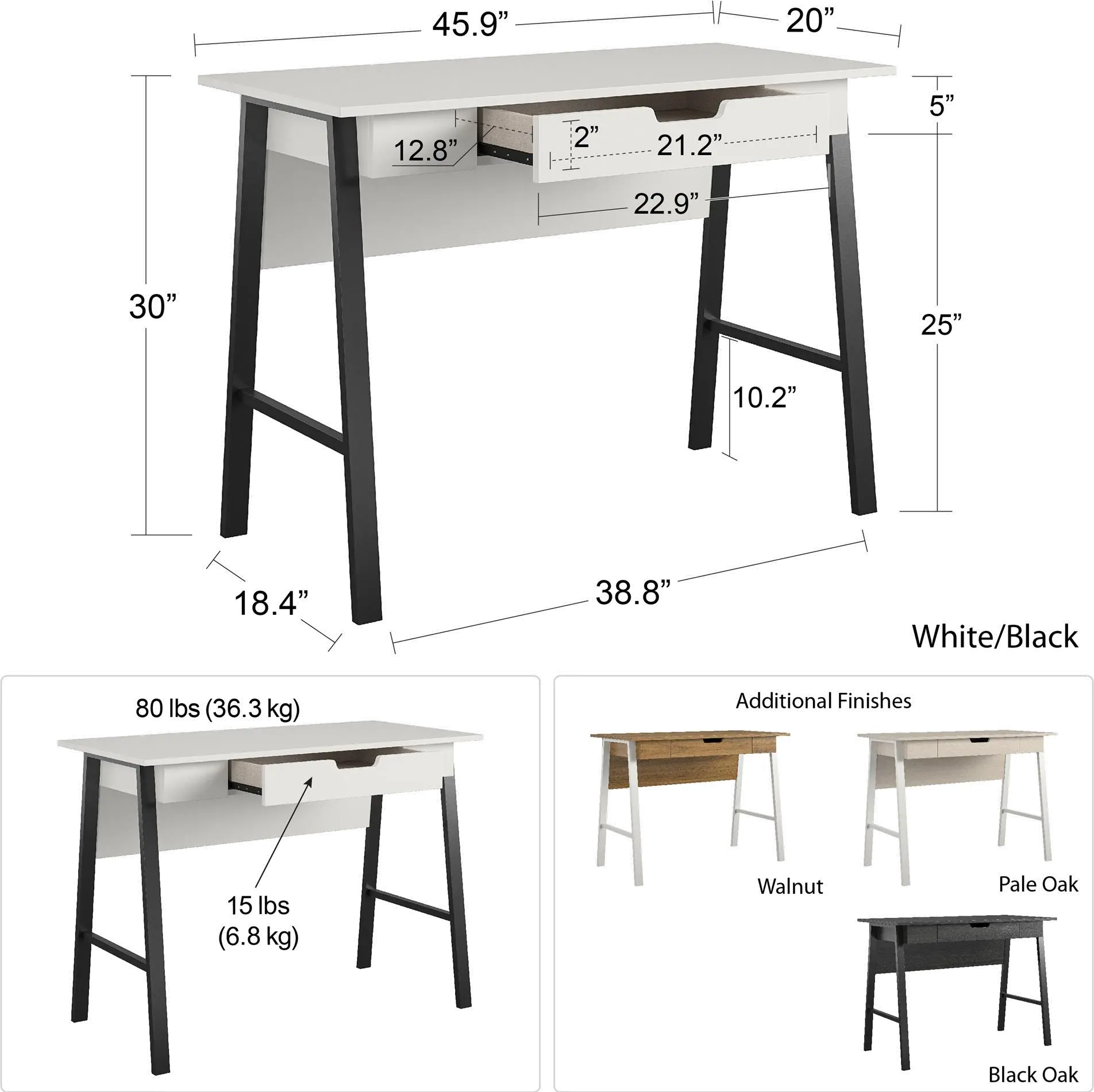 Oxford Black Oak Computer Desk with Drawer-8