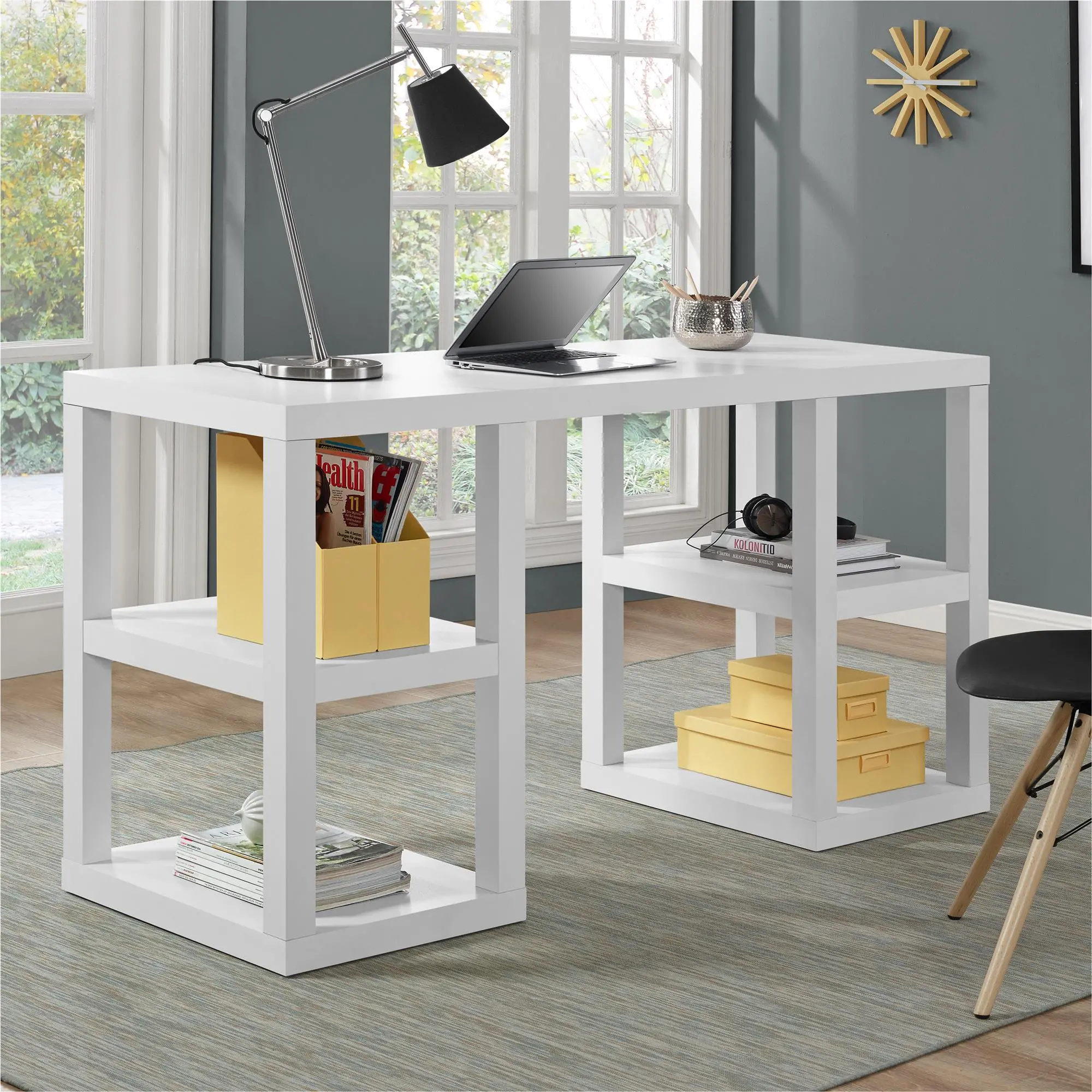 Parsons White Double Pedestal Computer Desk-3