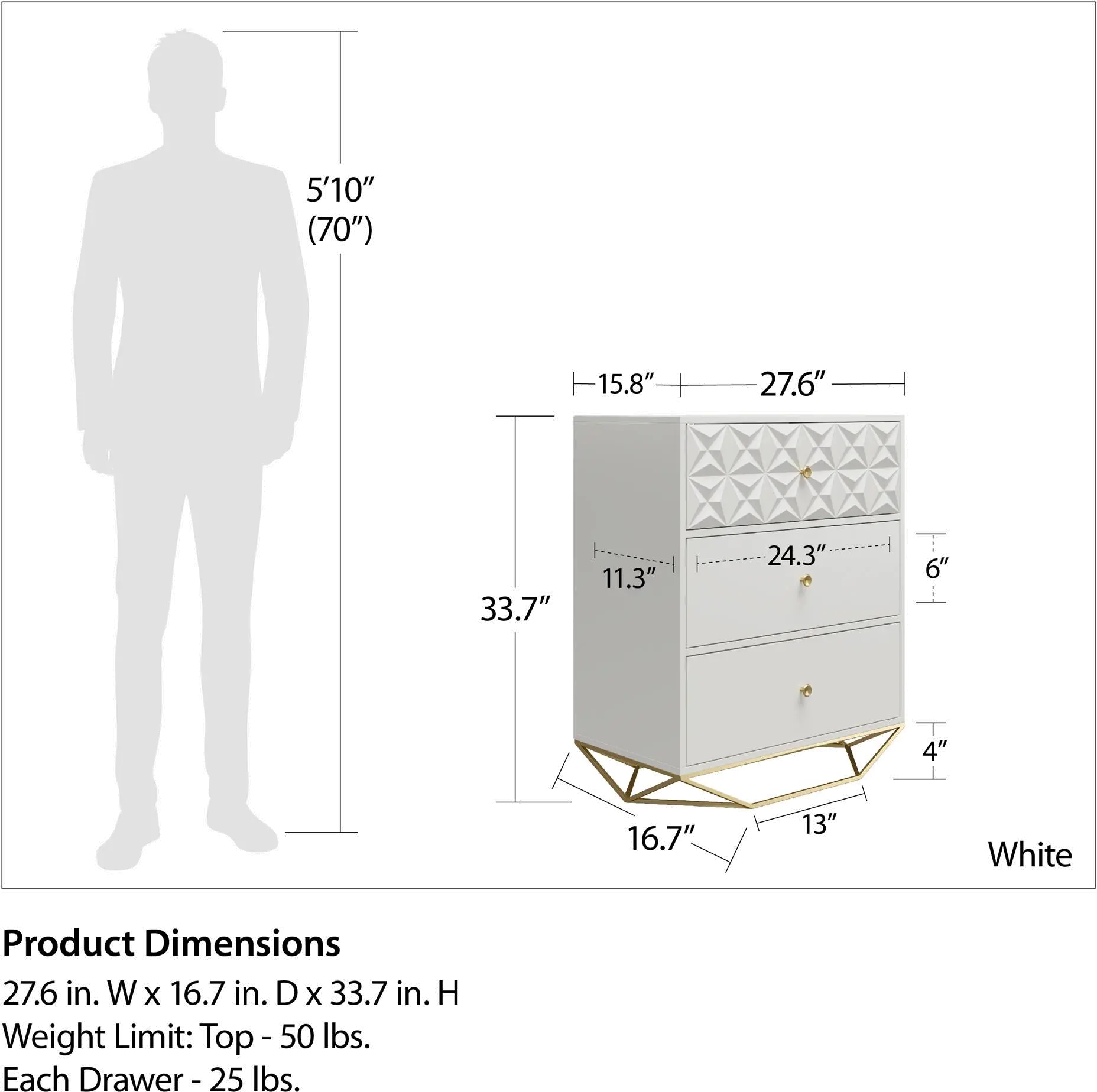 Blair White 3 Drawer Dresser-8