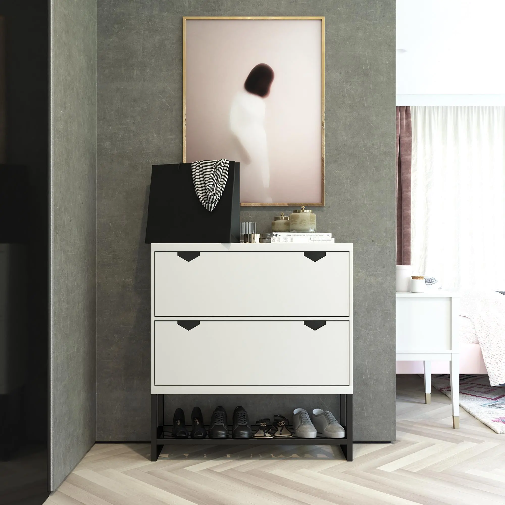 Brielle White Entryway Shoe Storage-1