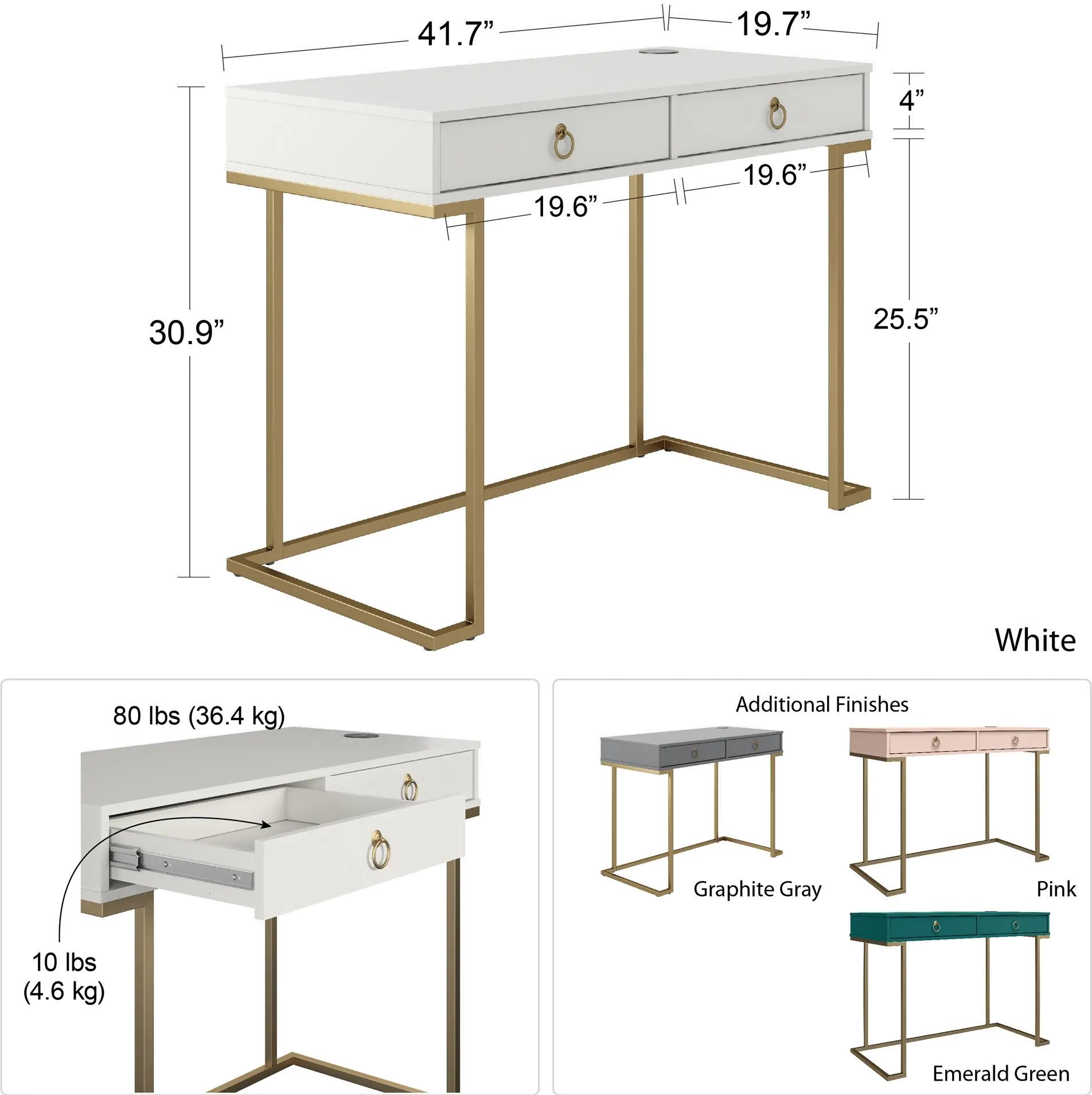 Camila White Writing Desk-8