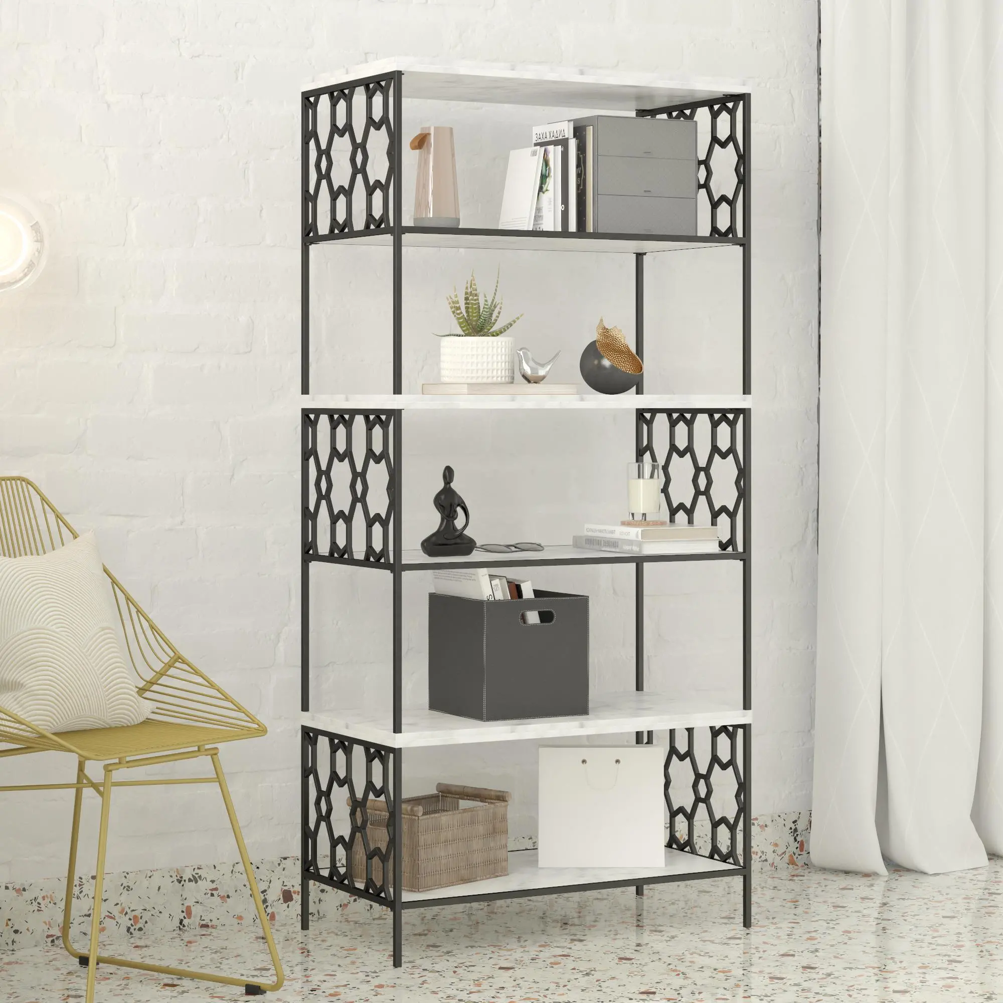 Ella White Marble 5 Shelf Bookcase-2