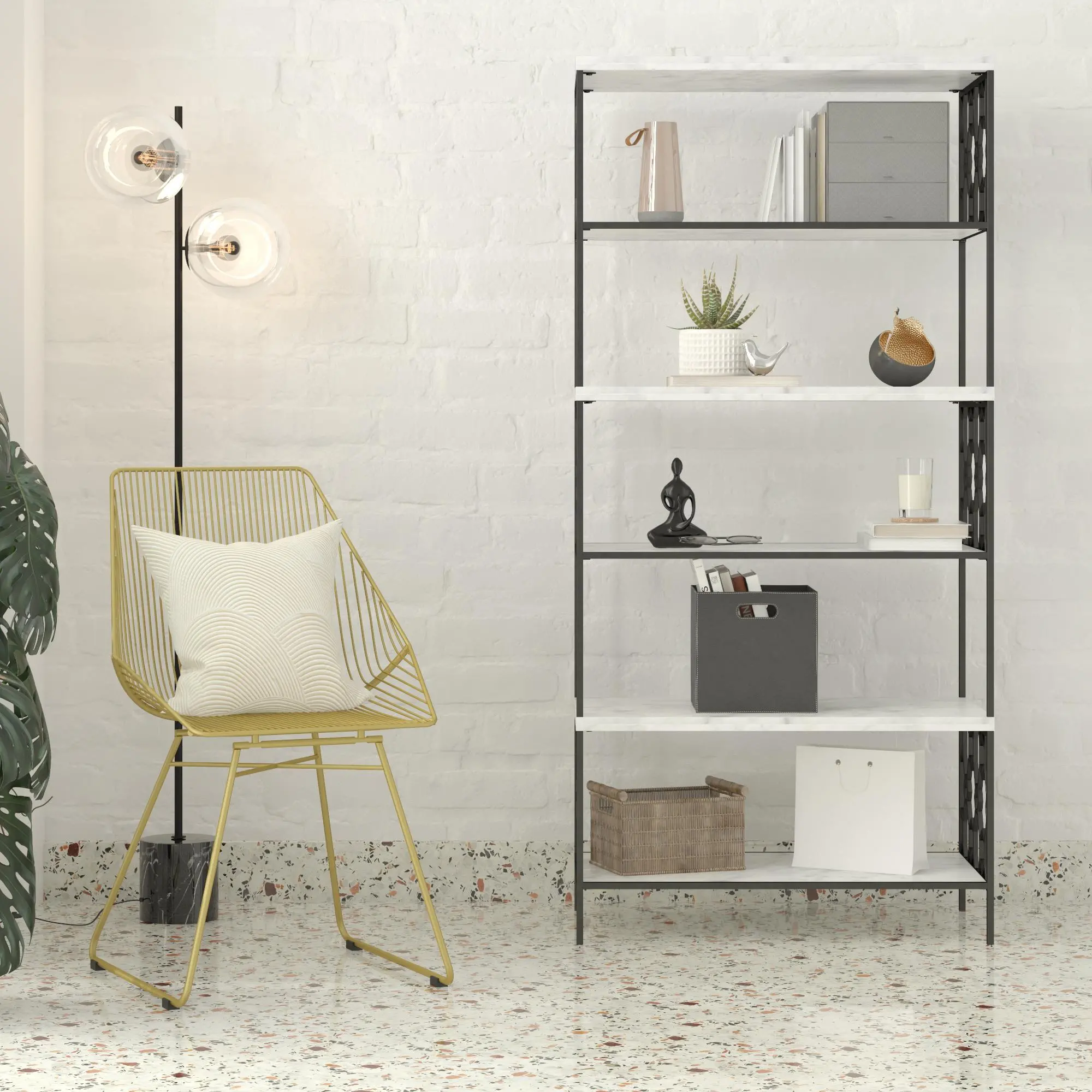 Ella White Marble 5 Shelf Bookcase-3