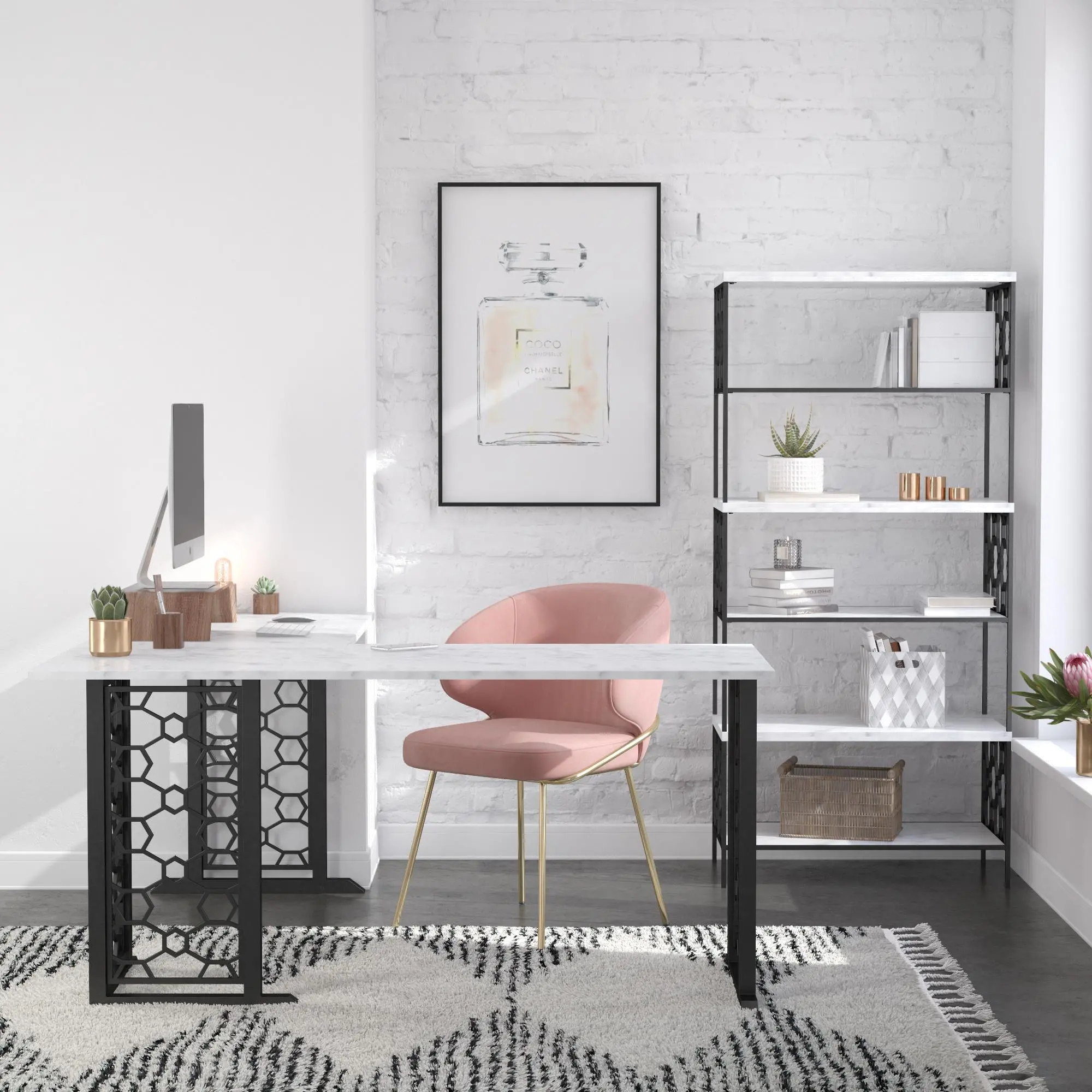 Ella White Marble 5 Shelf Bookcase-4