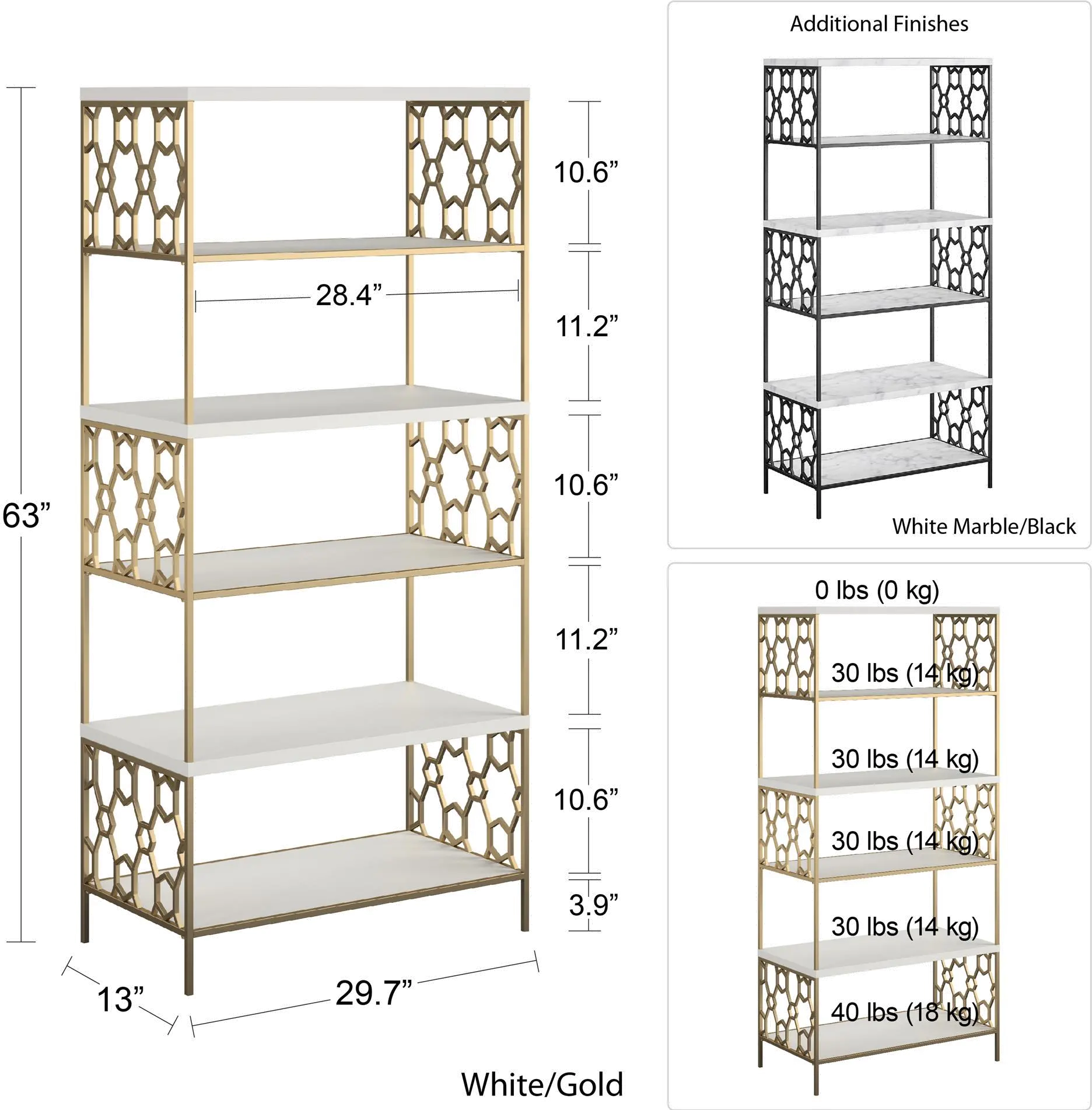 Ella White Marble 5 Shelf Bookcase-8