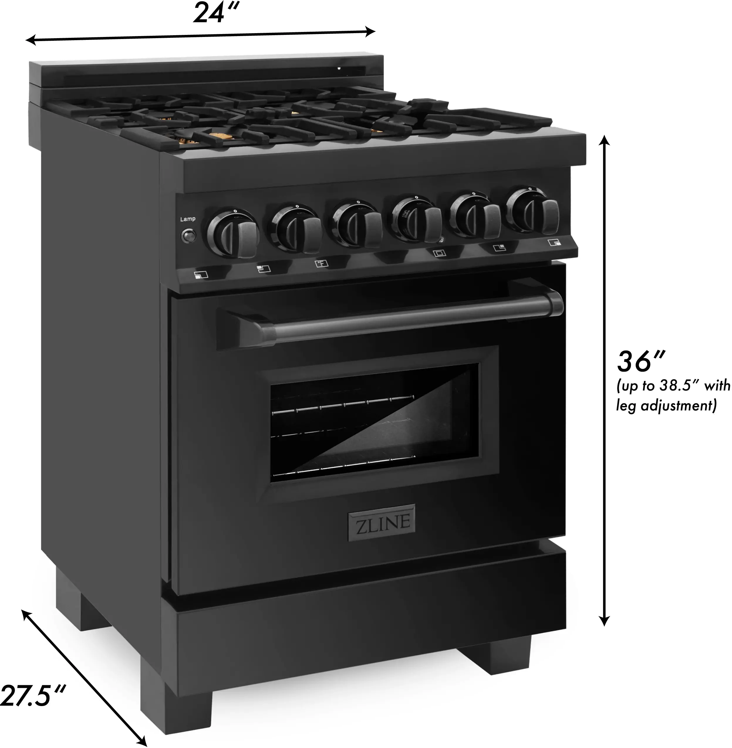 RAB-BR-24 ZLINE 2.8 cu ft Dual Fuel Range - 24 W Black Stainless Steel-12