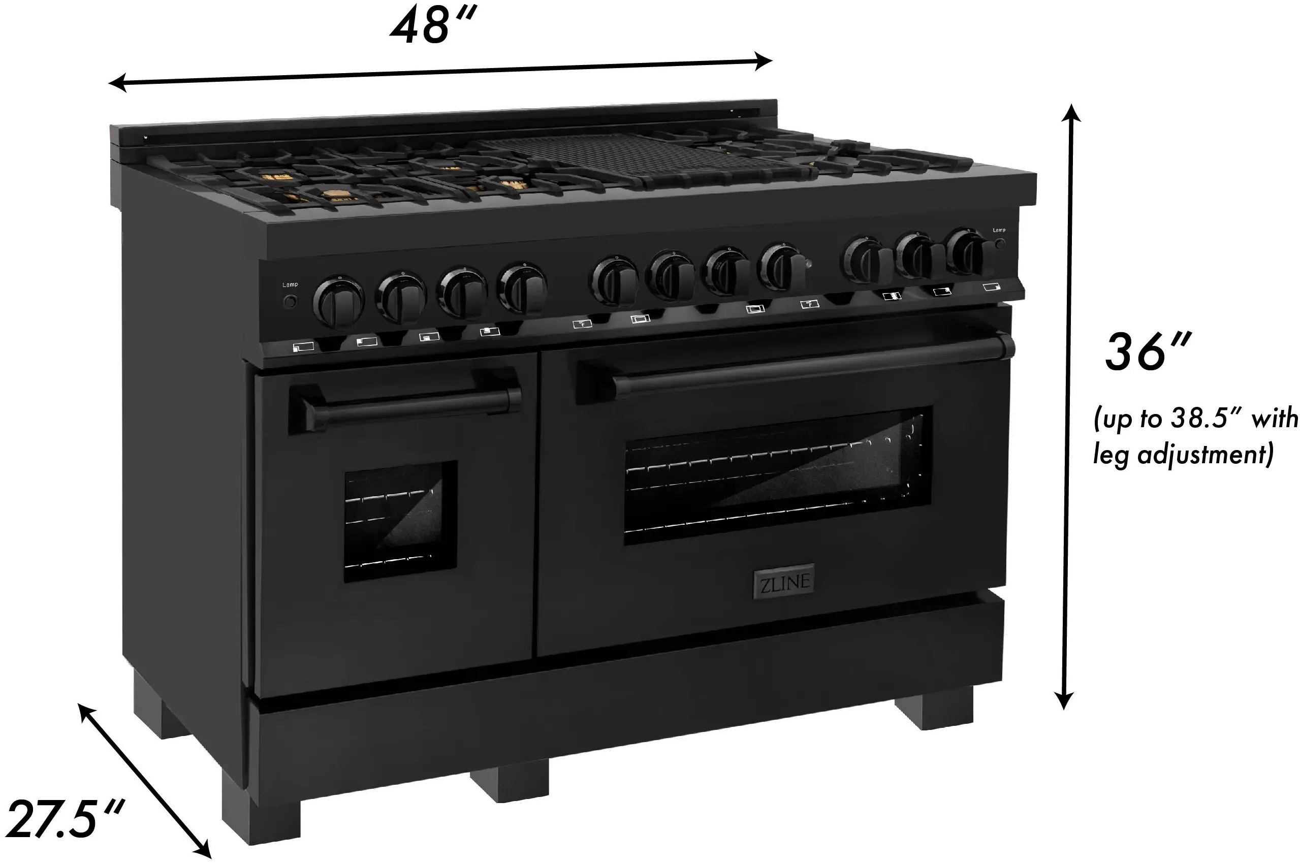 RAB-BR-48 ZLINE 6 cu ft Duel Fuel Double Oven Range - 48 W Black Stainless Steel-10