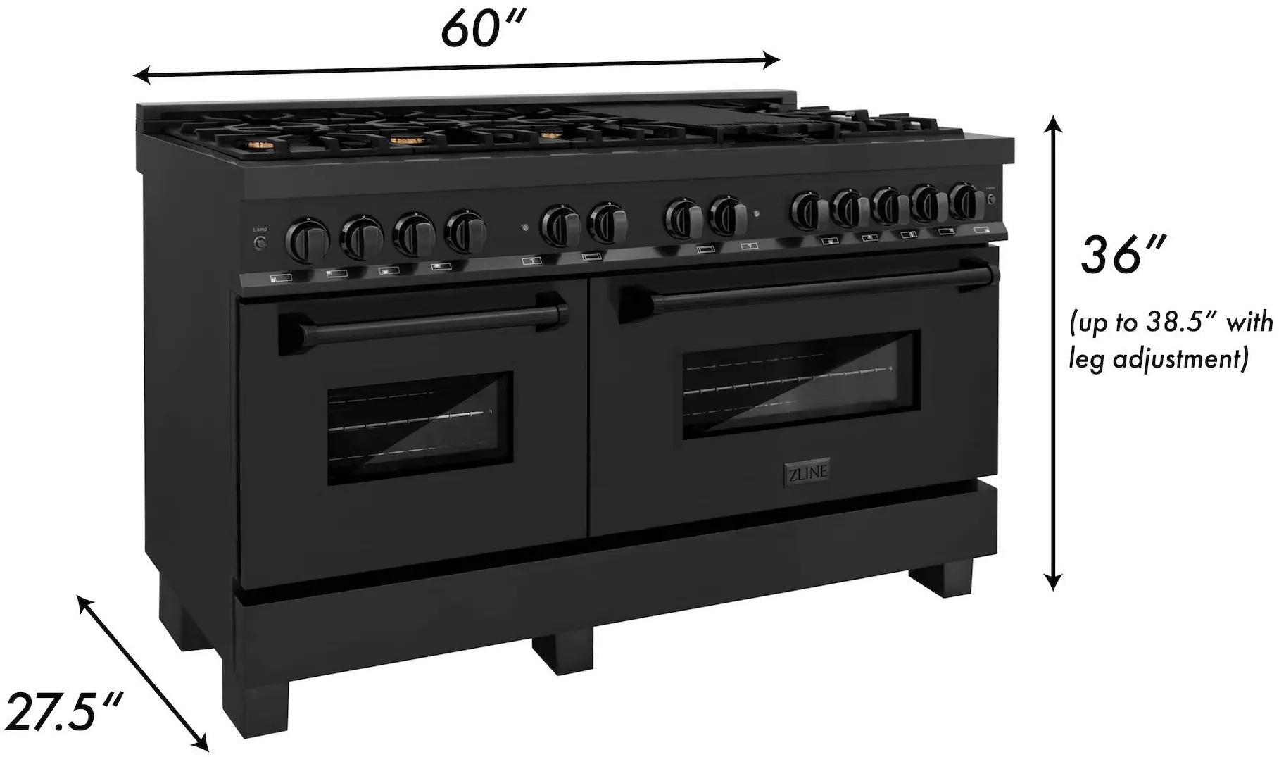 RAB-BR-60 ZLINE 7.4 cu ft Dual Fuel Double Oven Range - 60 W Black Stainless Steel-7