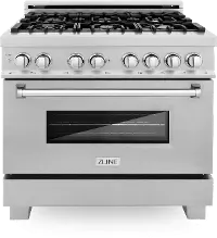 RAS-SN-36 ZLINE 4.6 cu ft Dual Fuel Range - 36 W DuraSnow Stainless Steel 36 Inch