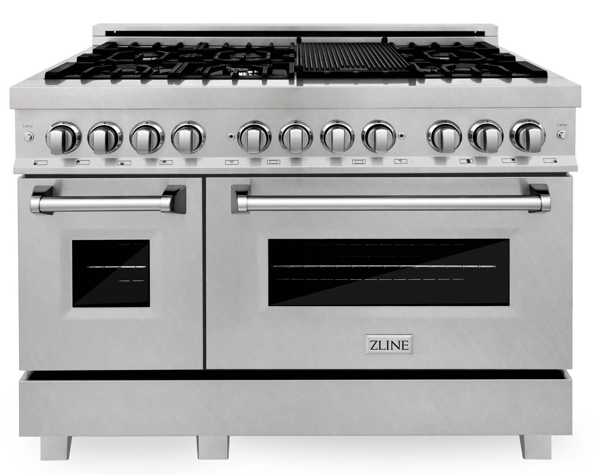 RAS-SN-48 ZLINE 6 cu ft Dual Fuel Double Oven Range - 48 W DuraSnow Stainless Steel-3