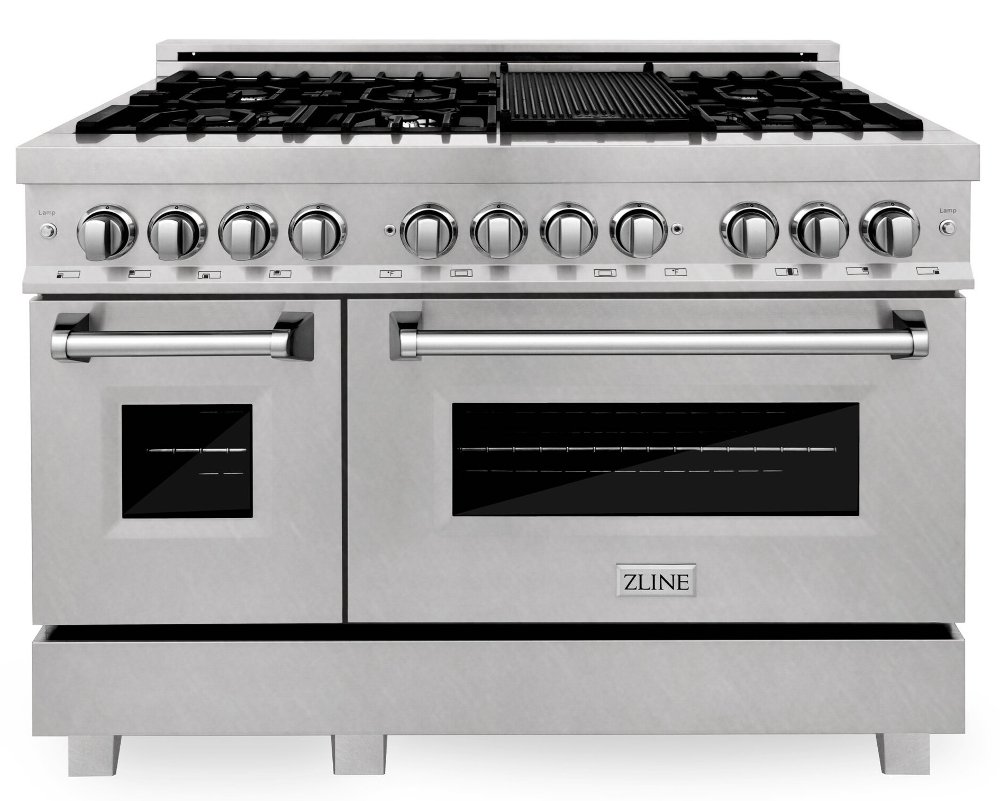 ZLINE 6 cu ft Dual Fuel Double Oven Range - 48"W DuraSnow Stainless Steel
