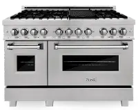 RAS-SN-48 ZLINE 6 cu ft Dual Fuel Double Oven Range - 48 W DuraSnow Stainless Steel