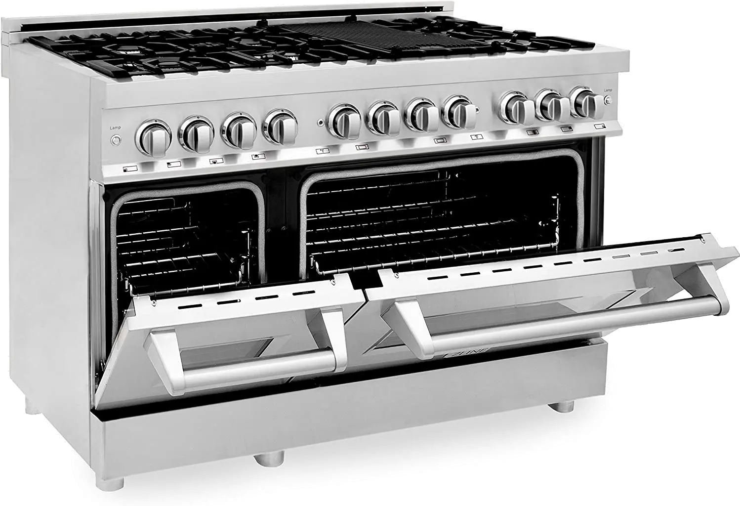 RAS-SN-48 ZLINE 6 cu ft Dual Fuel Double Oven Range - 48 W DuraSnow Stainless Steel-4