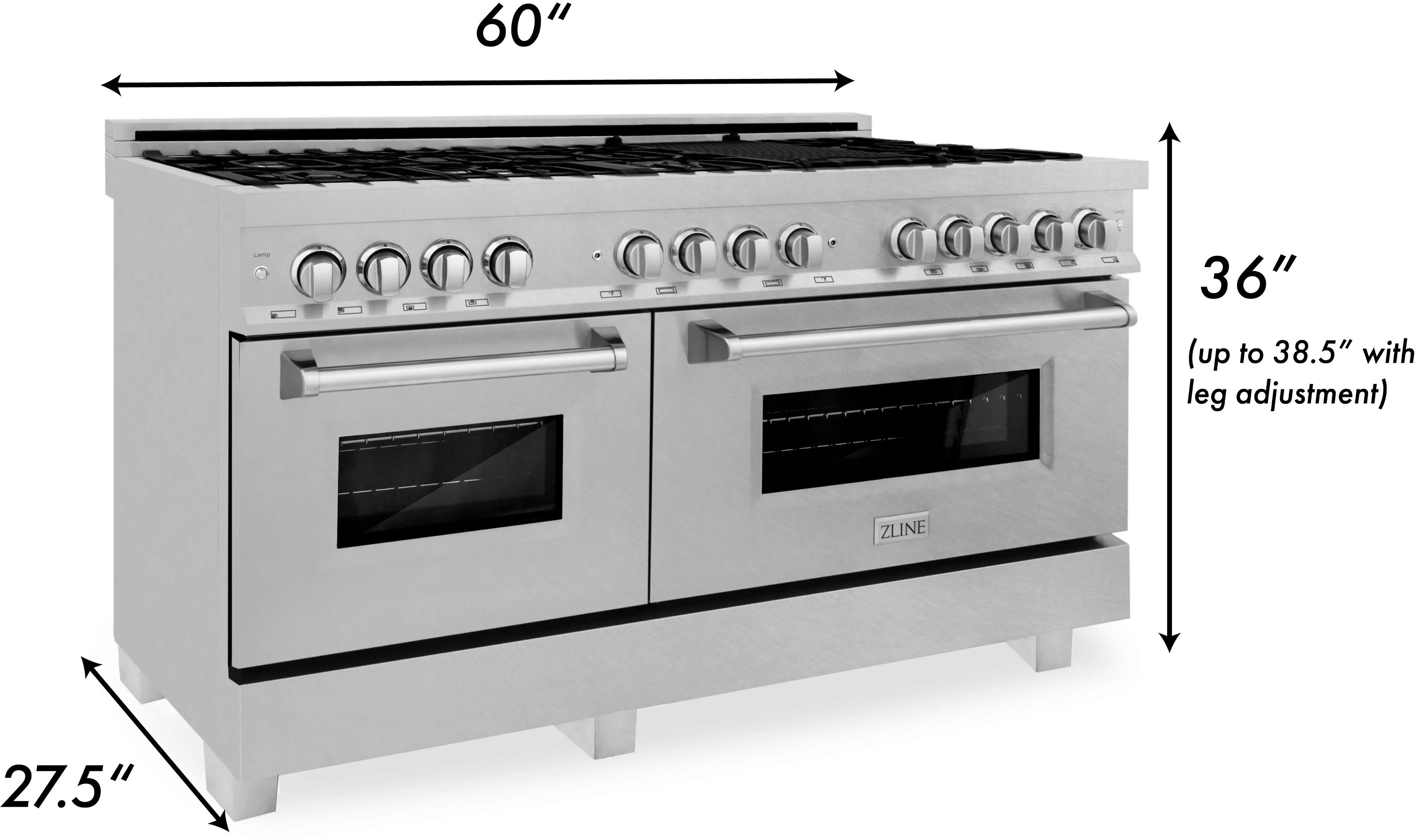 RAS-SN-60 ZLINE 7.4 cu ft Dual Fuel Double Oven Range - 60 W DuraSnow Stainless Steel-12