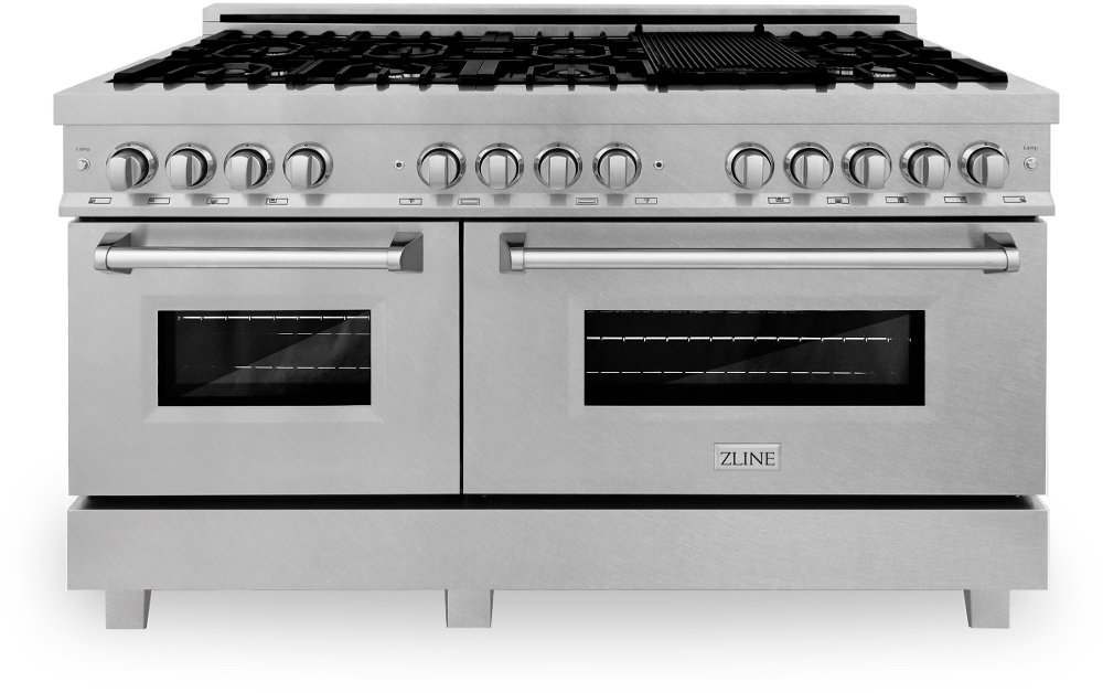 ZLINE 7.4 cu ft Dual Fuel Double Oven Range - 60"W DuraSnow Stainless Steel