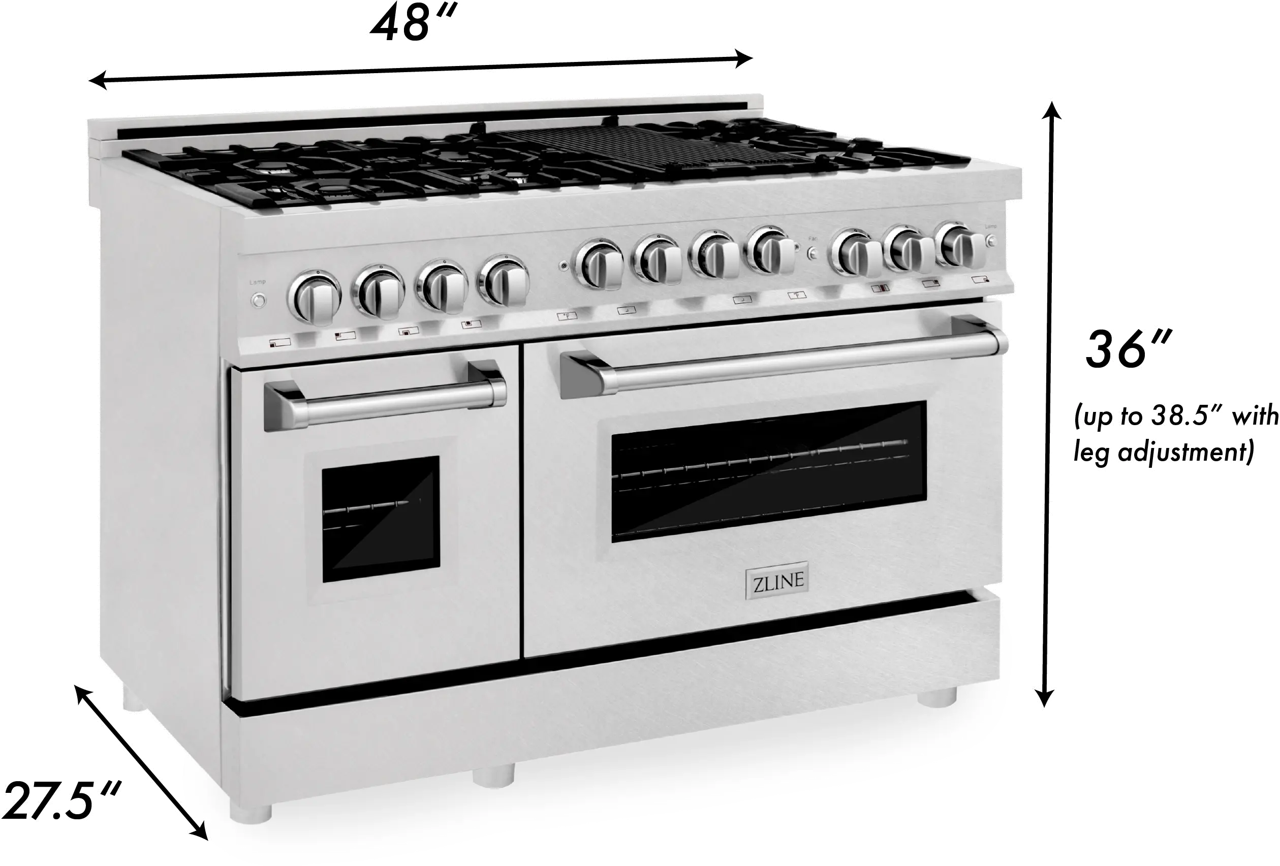 RGS-SN-48 ZLINE 6 cu ft Double Oven  Gas Range - 48 W DuraSnow Stainless Steel-13