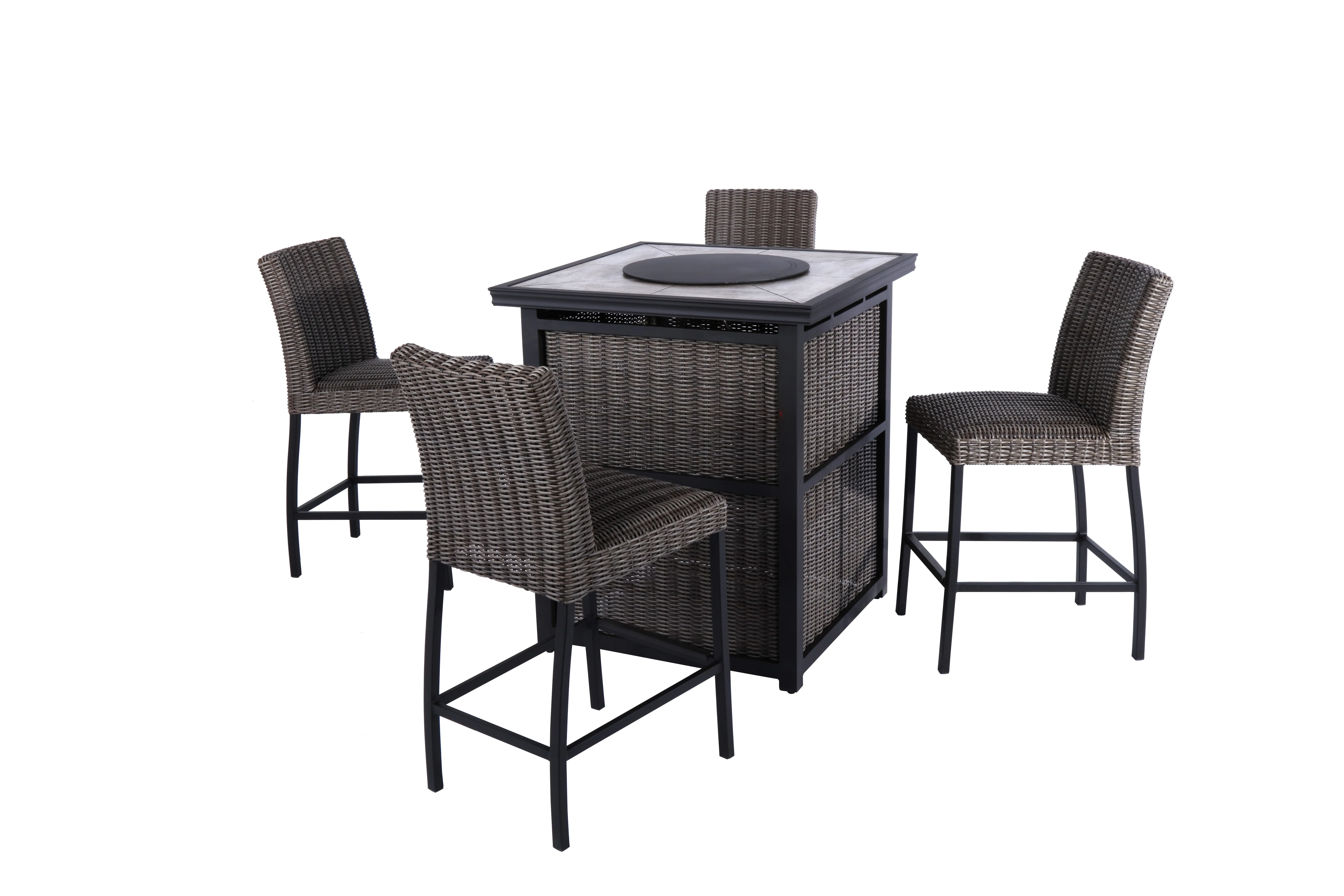 5PC HAVANA FIRE TOWER KIT Havana Brown Patio Bar Stool and Firepit Tower Dining Set-1