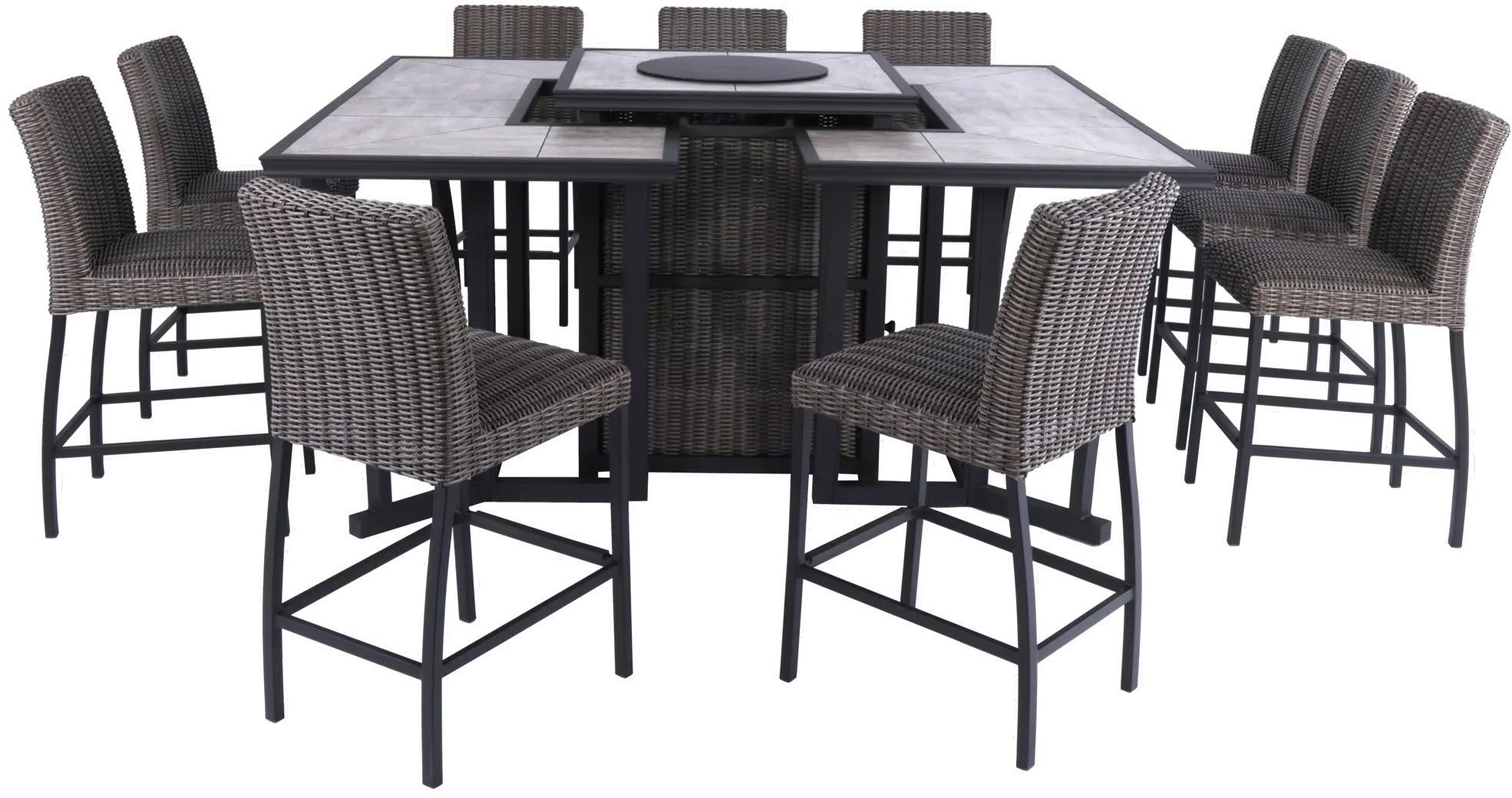 11PC HAVANA FP/DIN/BAR KIT Havana 11 Piece Brown Patio Bar and Tower Fire Pit Dining Set-1