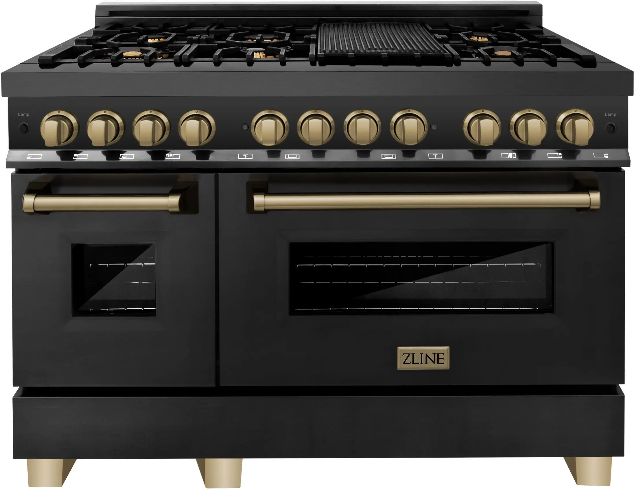 RABZ-48-CB ZLINE Autograph Edition 6 cu ft Duel Fuel Double Oven Range - 48 W Black Stainless Steel-1