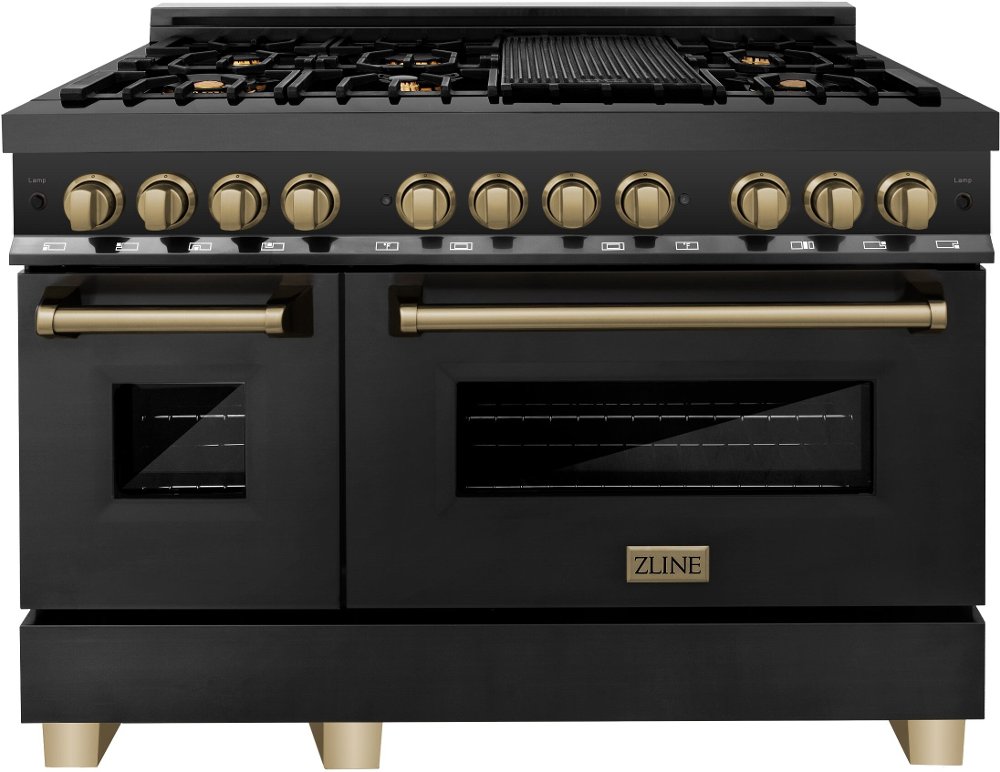ZLINE Autograph Edition 6 cu ft Duel Fuel Double Oven Range - 48"W Black Stainless Steel
