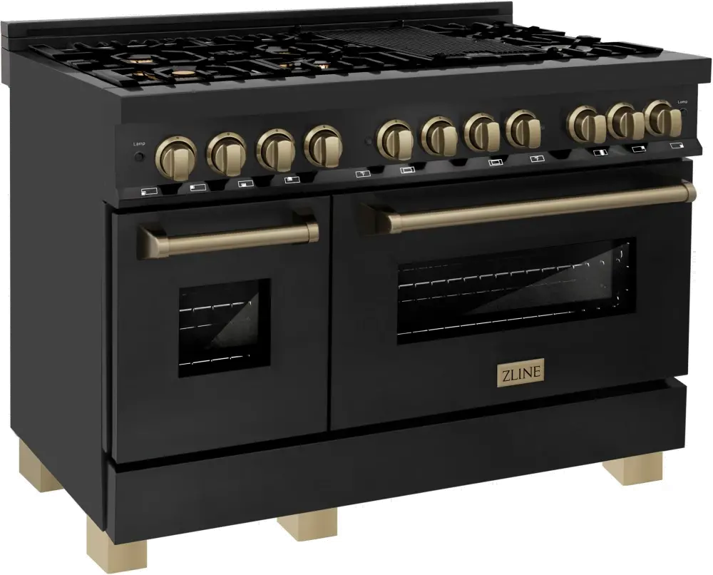 RABZ-48-CB ZLINE Autograph Edition 6 cu ft Duel Fuel Double Oven Range - 48 W Black Stainless Steel-2
